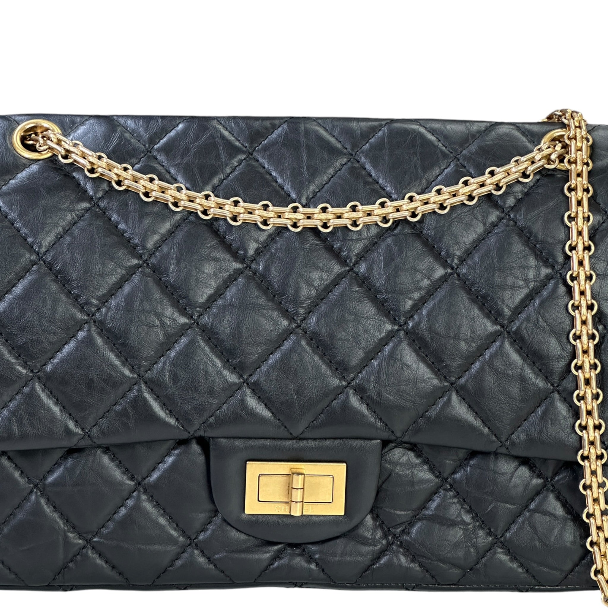 Chanel 2.55 Shoulder Bag Black Quilted Aged Calfskin