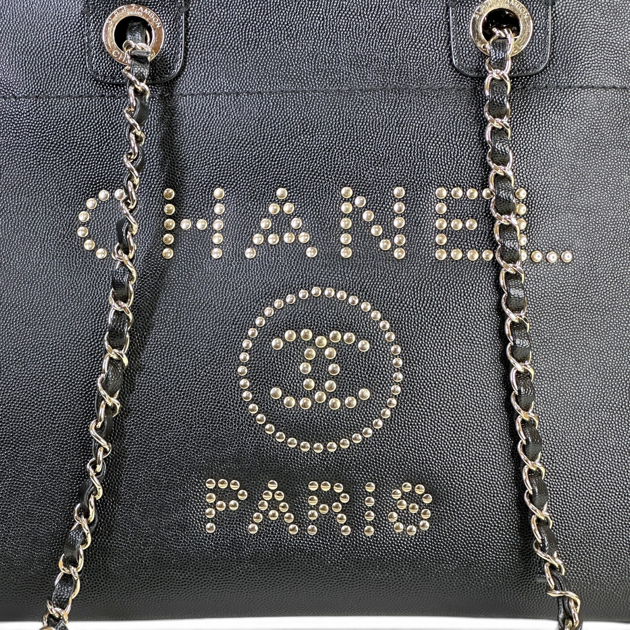 Chanel Studded Deauville Black Caviar Leather Medium Tote