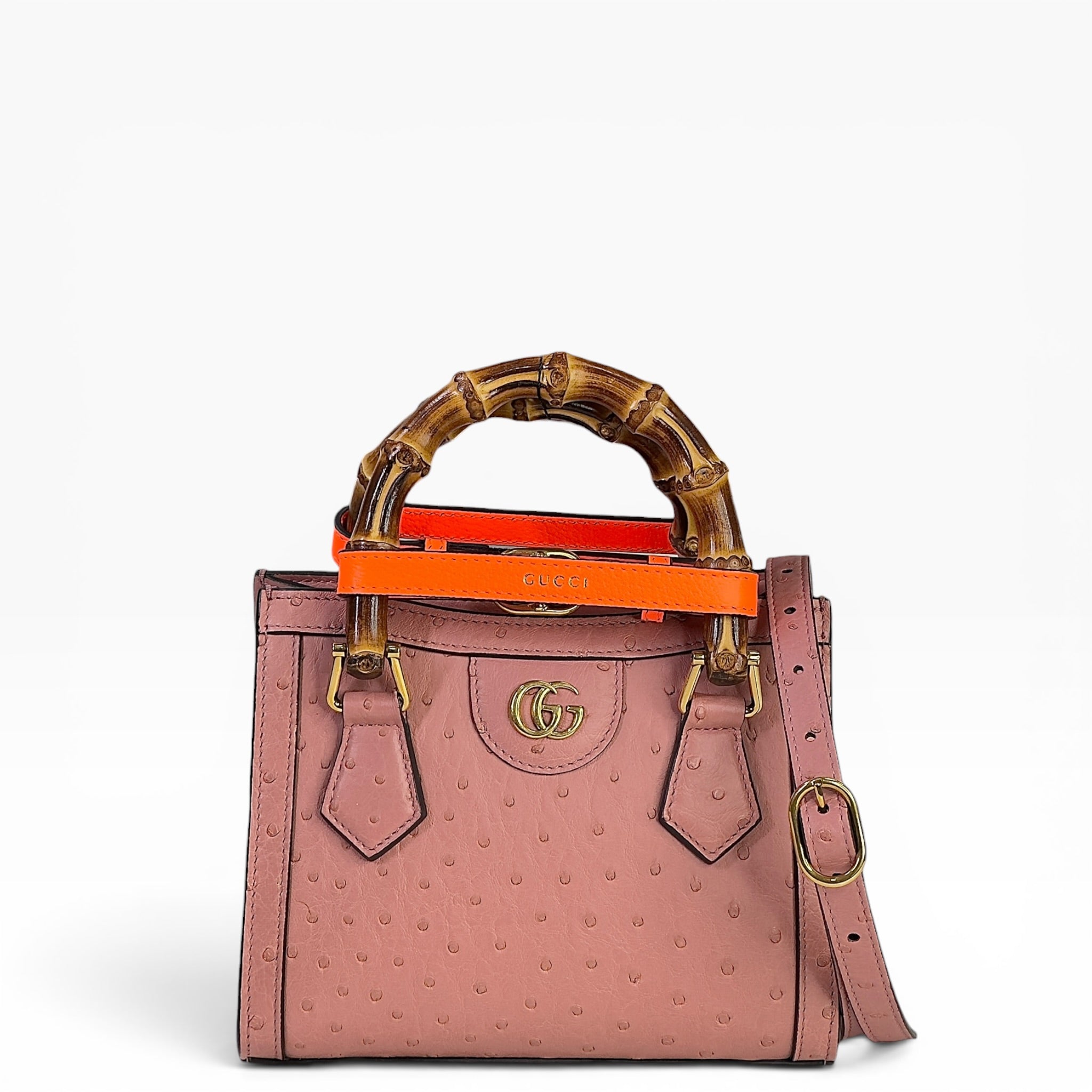 Gucci Diana pink ostrich leather small tote bag