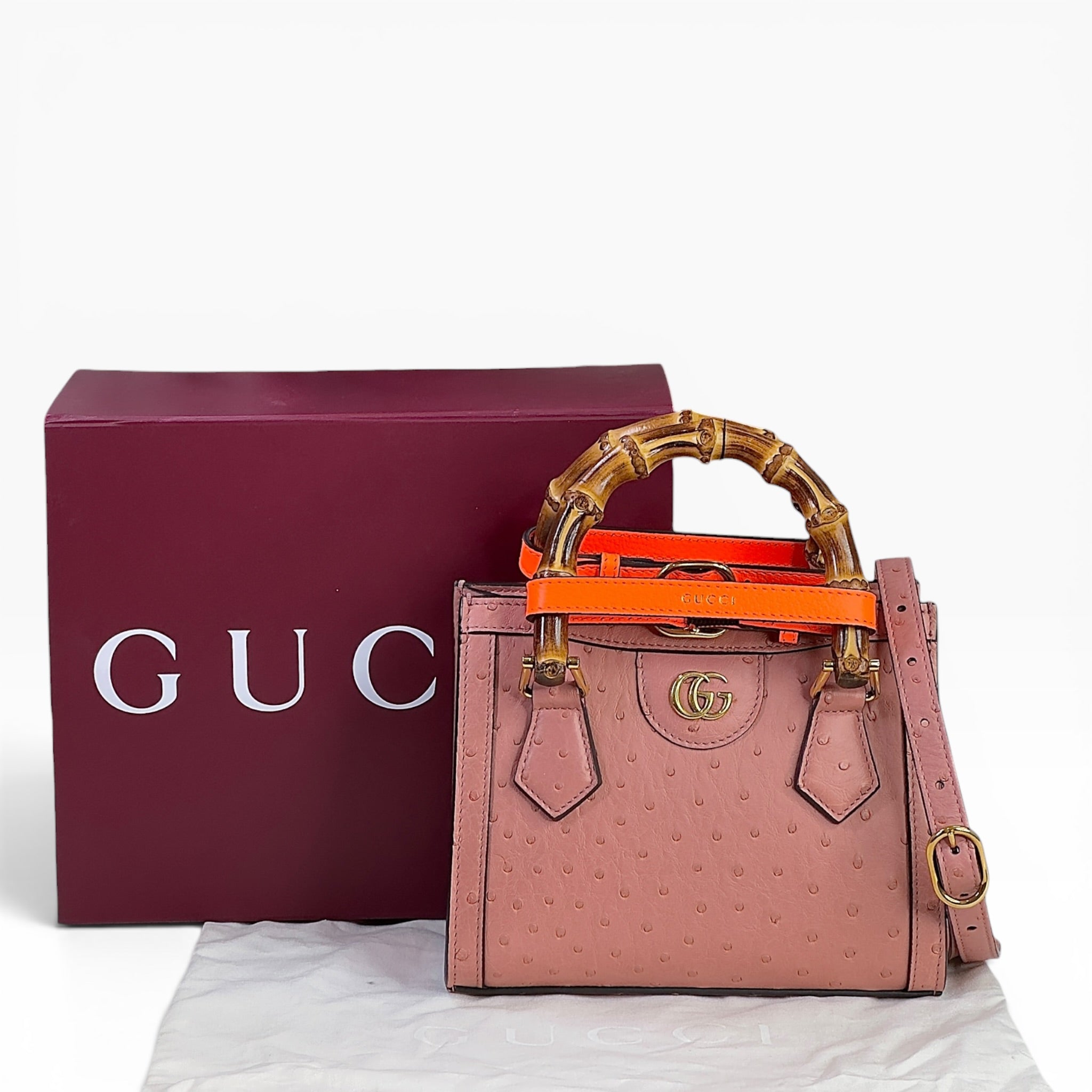 Gucci Diana Pink Ostrich Leather Small Tote Bag