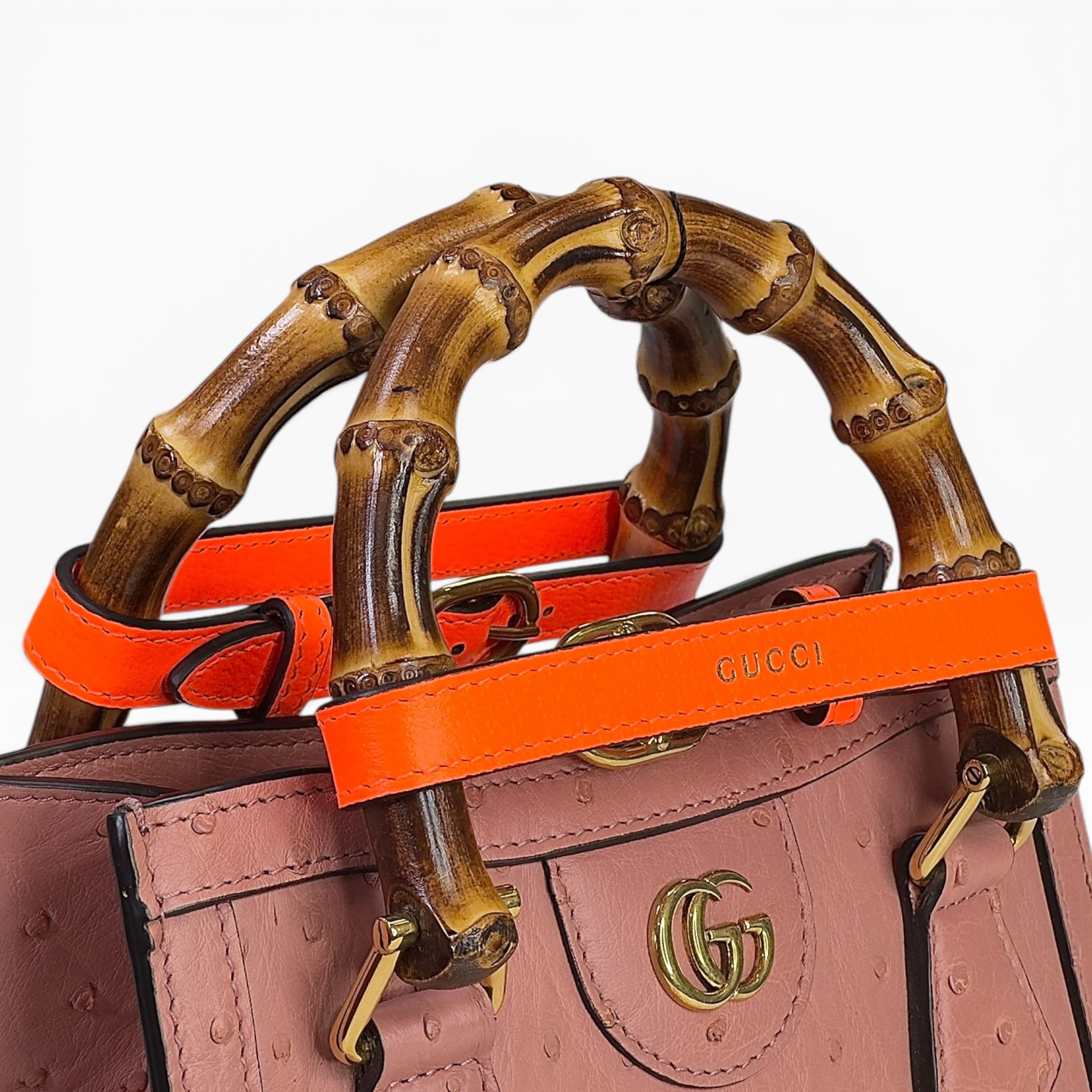 Gucci Diana Pink Ostrich Leather Small Tote Bag