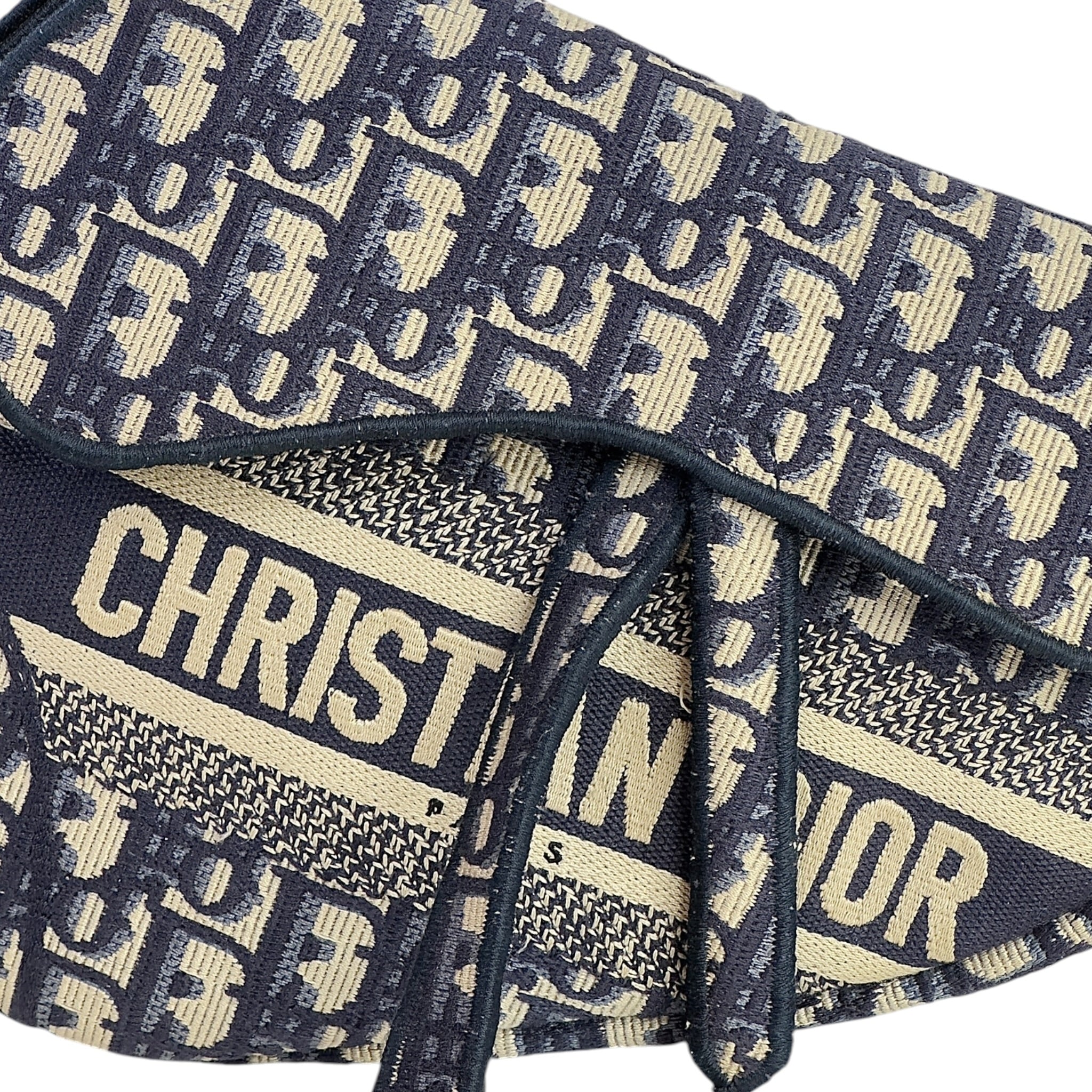 Christian Dior Saddle Bag Blue Oblique Embroidery