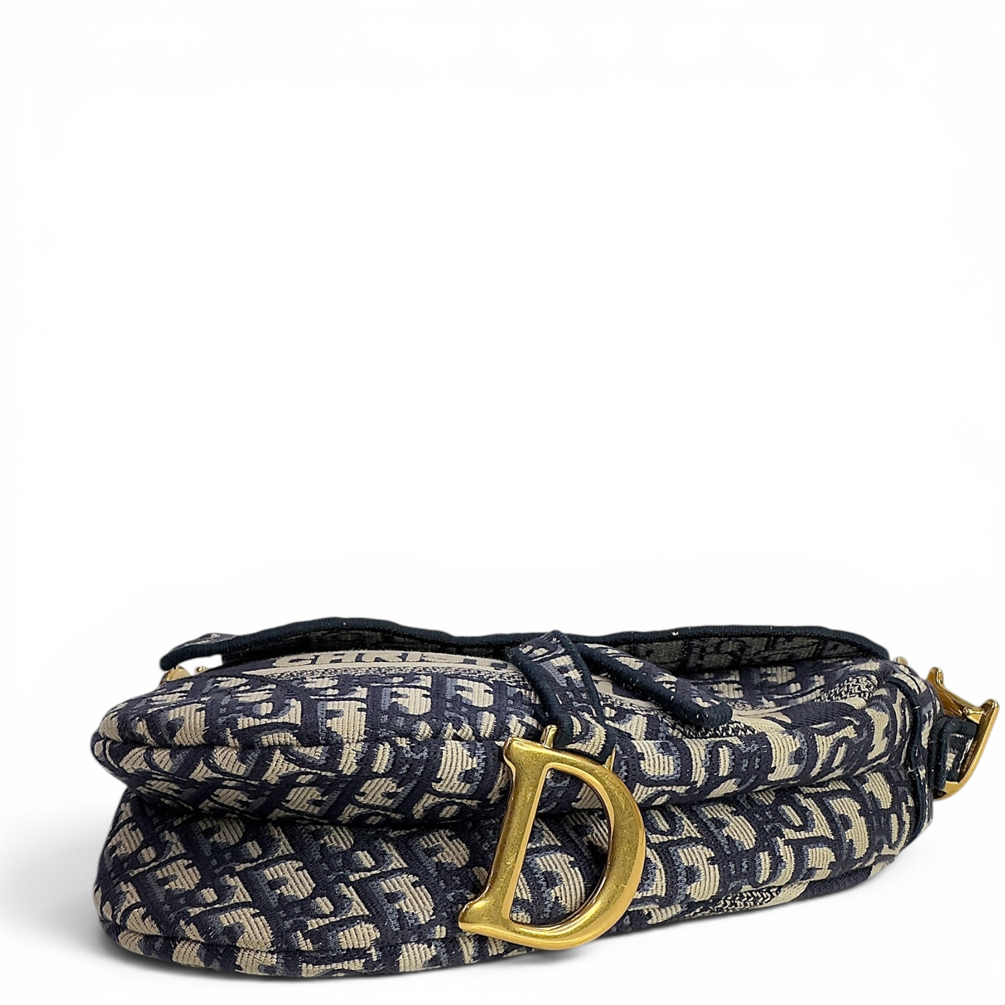 Christian Dior Saddle Bag Blue Oblique Embroidery