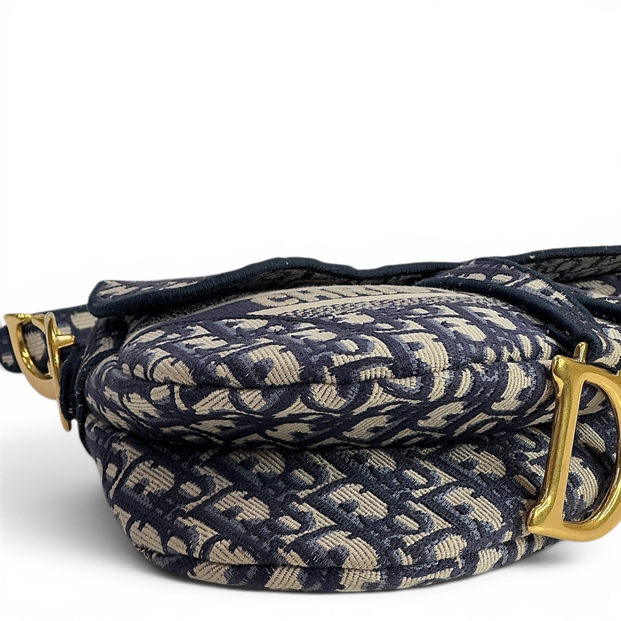 Christian Dior Saddle Bag Blue Oblique Embroidery