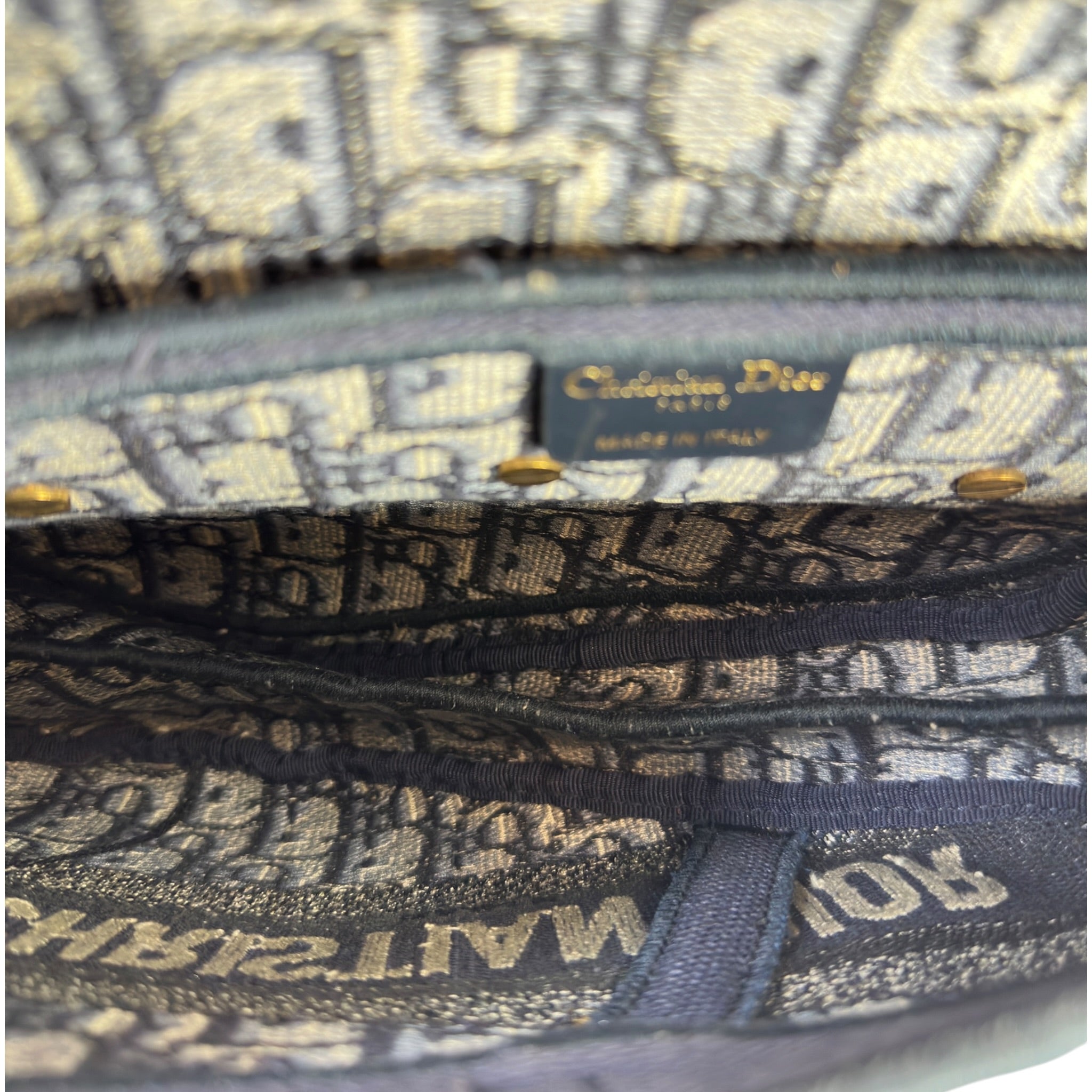 Christian Dior Saddle Bag Blue Oblique Embroidery