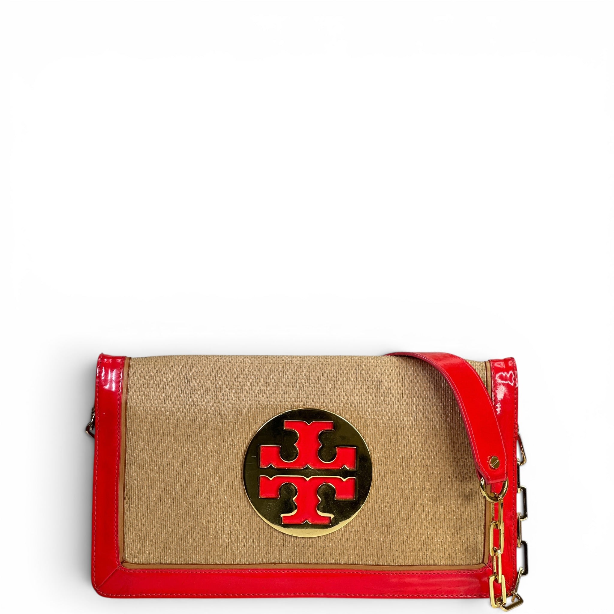 Tory Burch Straw Saddle Reva Clutch