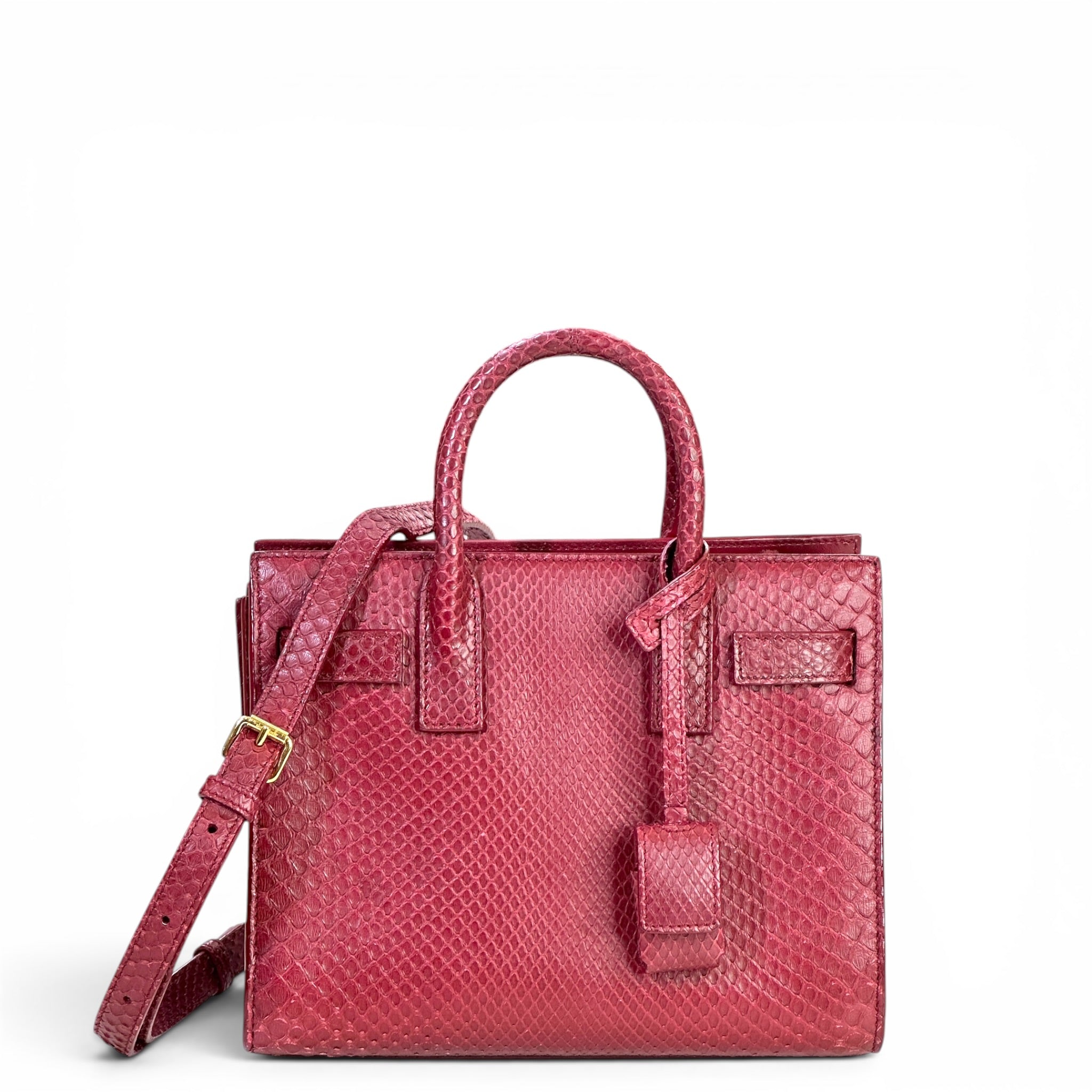 Yves Saint Laurent Sac De Jour Nano Burgundy Python Embossed Leather