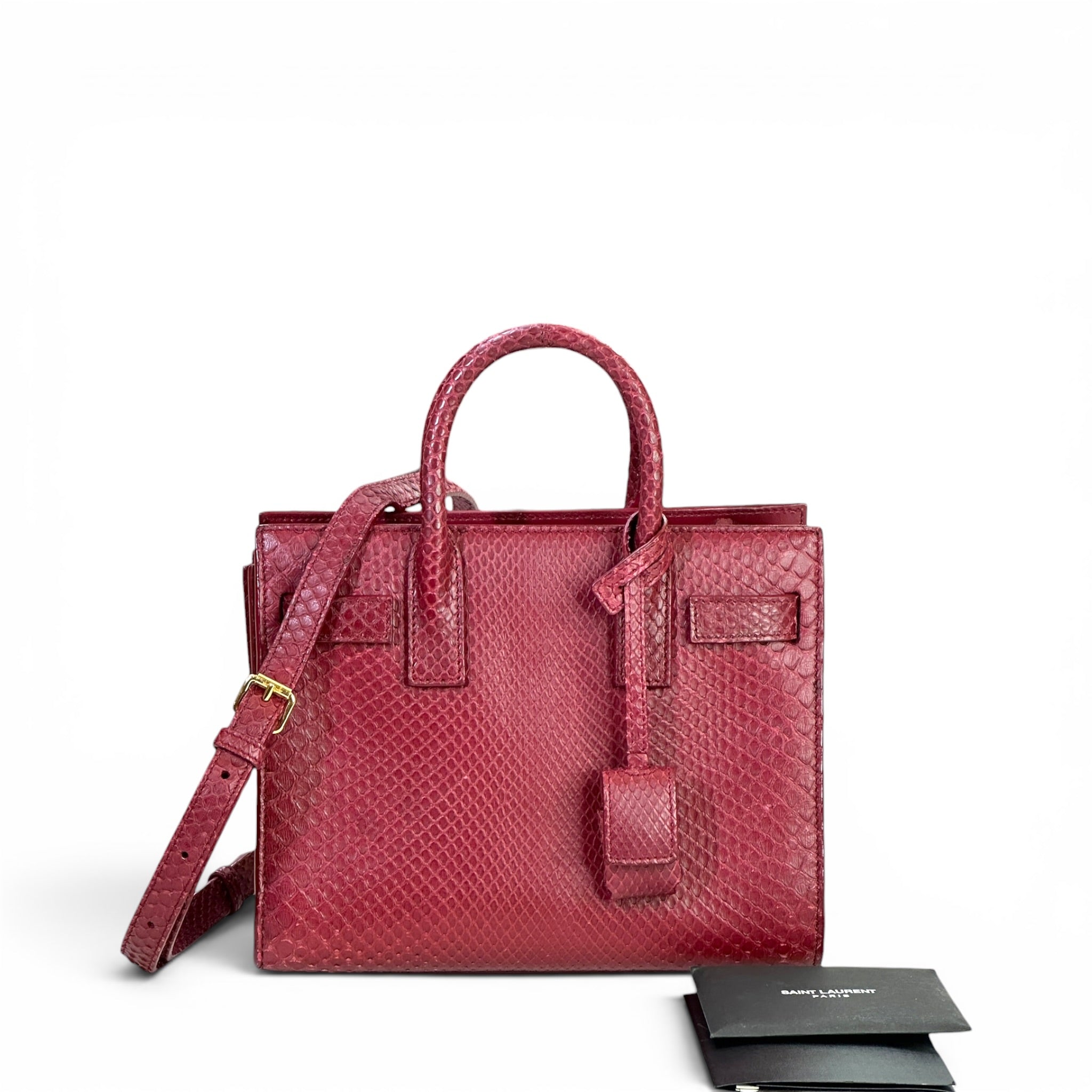 Yves Saint Laurent Sac De Jour Nano Burgundy Python Embossed Leather
