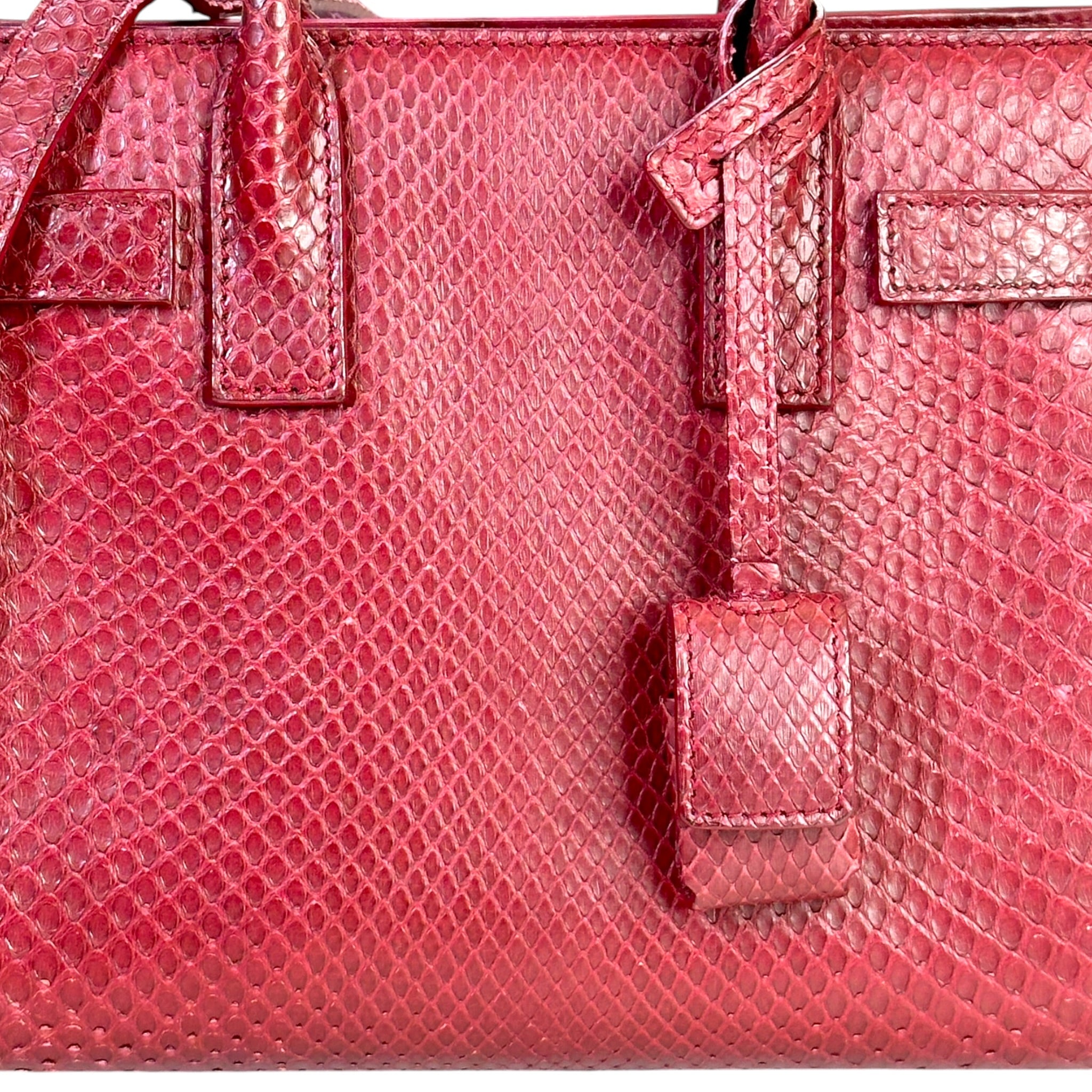 Yves Saint Laurent Sac De Jour Nano Burgundy Python Embossed Leather
