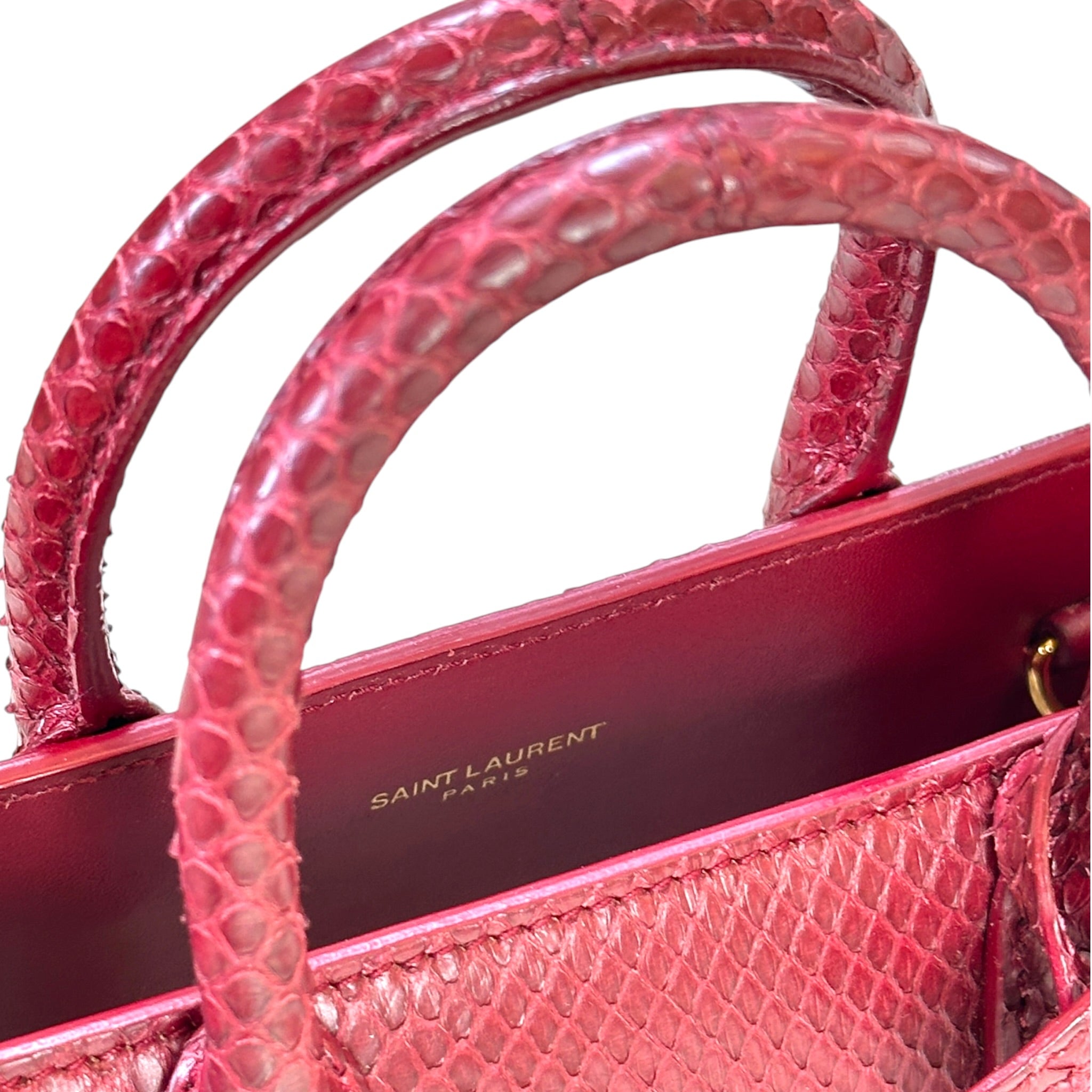 Yves Saint Laurent Sac De Jour Nano Burgundy Python Embossed Leather