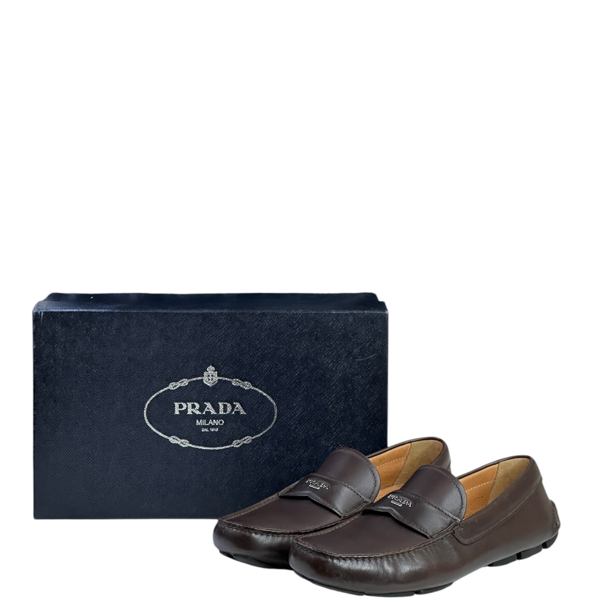 Prada Men's Loafers Brown Leather Size 9.5