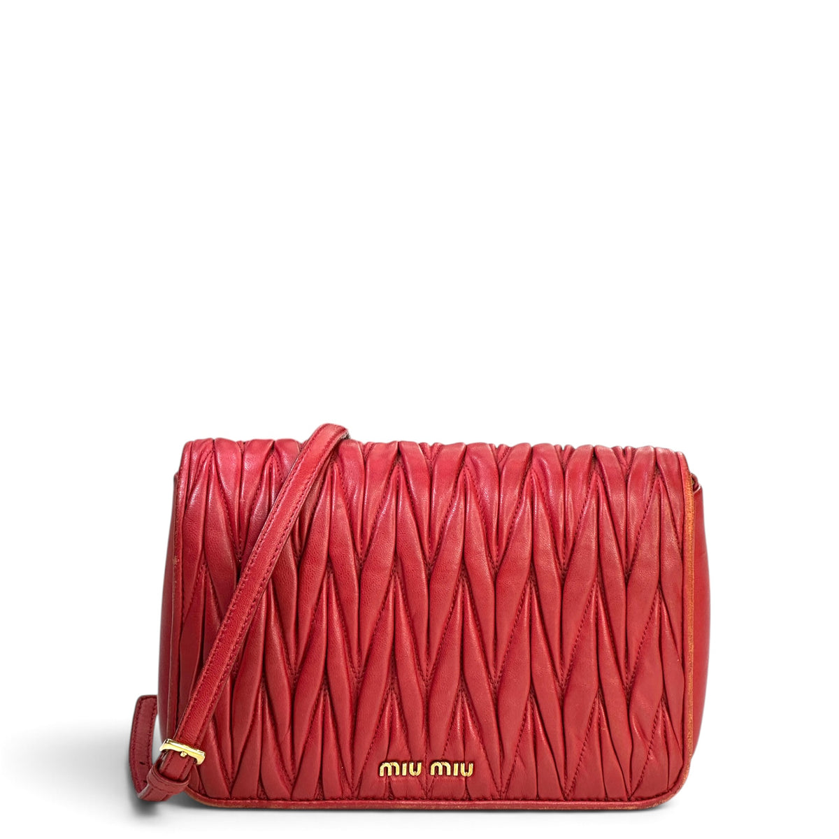 MIU MIU Matelasse Medium Red leather Flap crossbody bag
