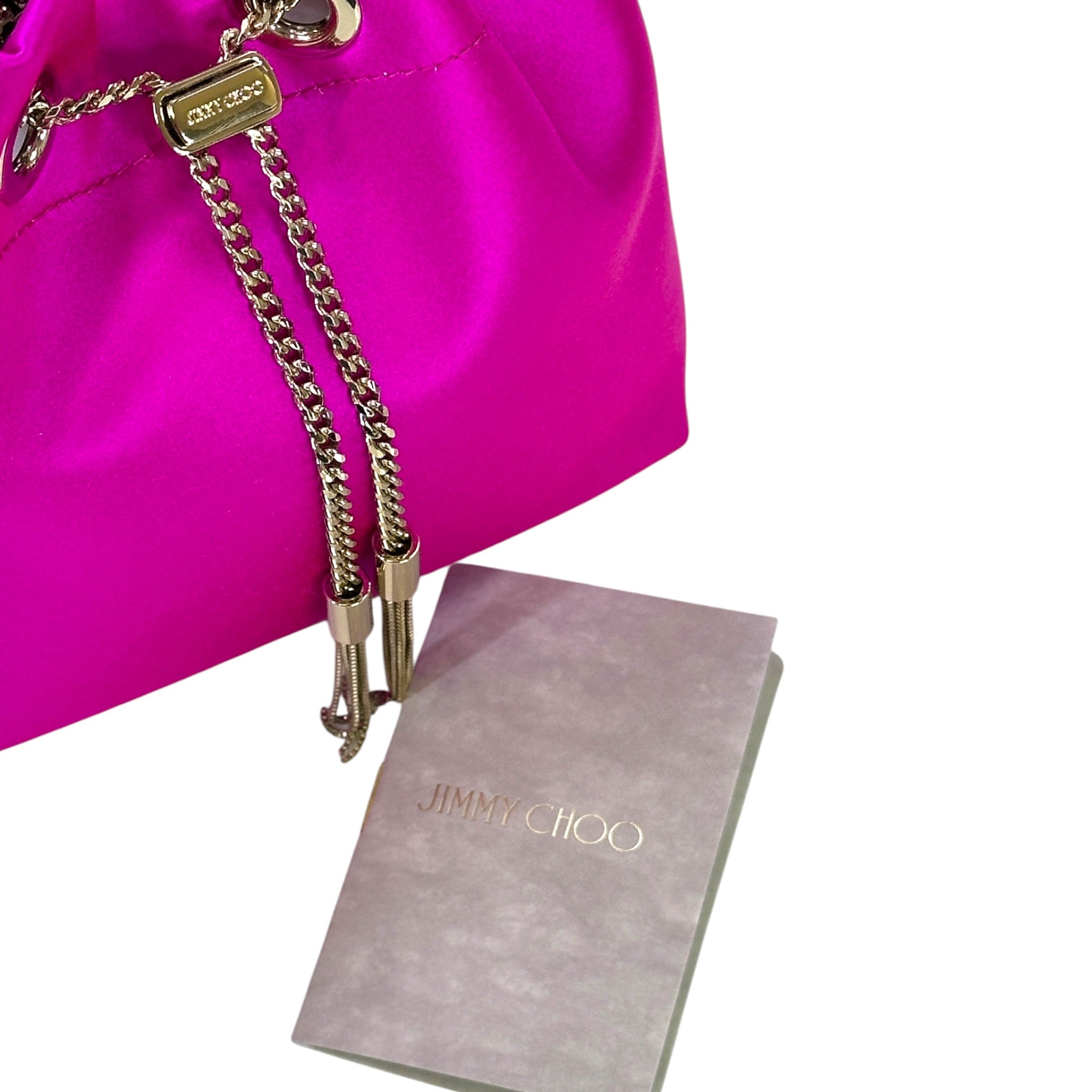 Jimmy Choo Bon Bon Bucket Bag Mini Fuchsia Satin Crystal Embellished