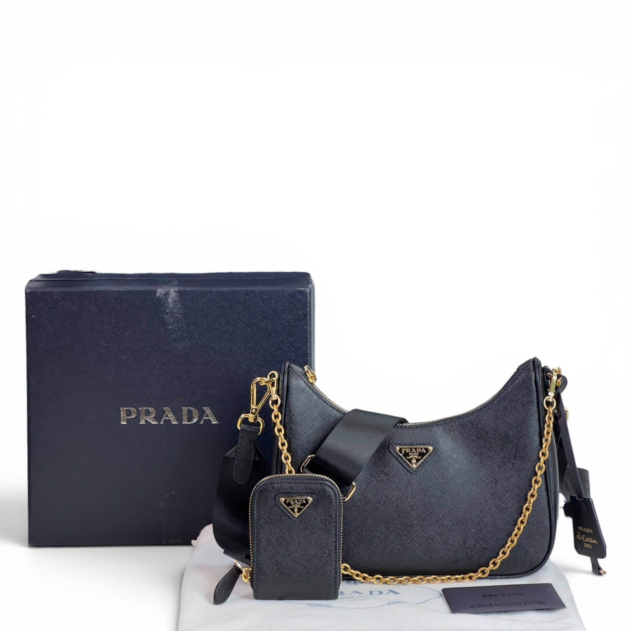Prada Re-Edition 2005 Black Saffiano Leather Shoulder Bag