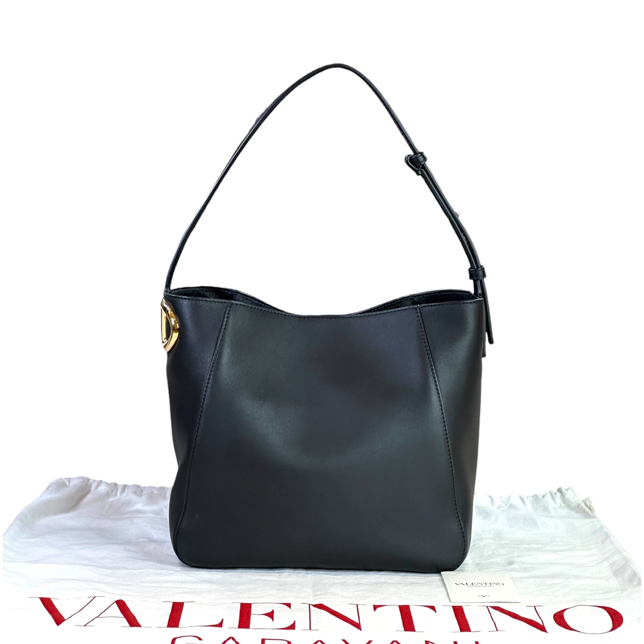 Valentino Garavani VLogo Side Bucket Bag Black Nappa Leather