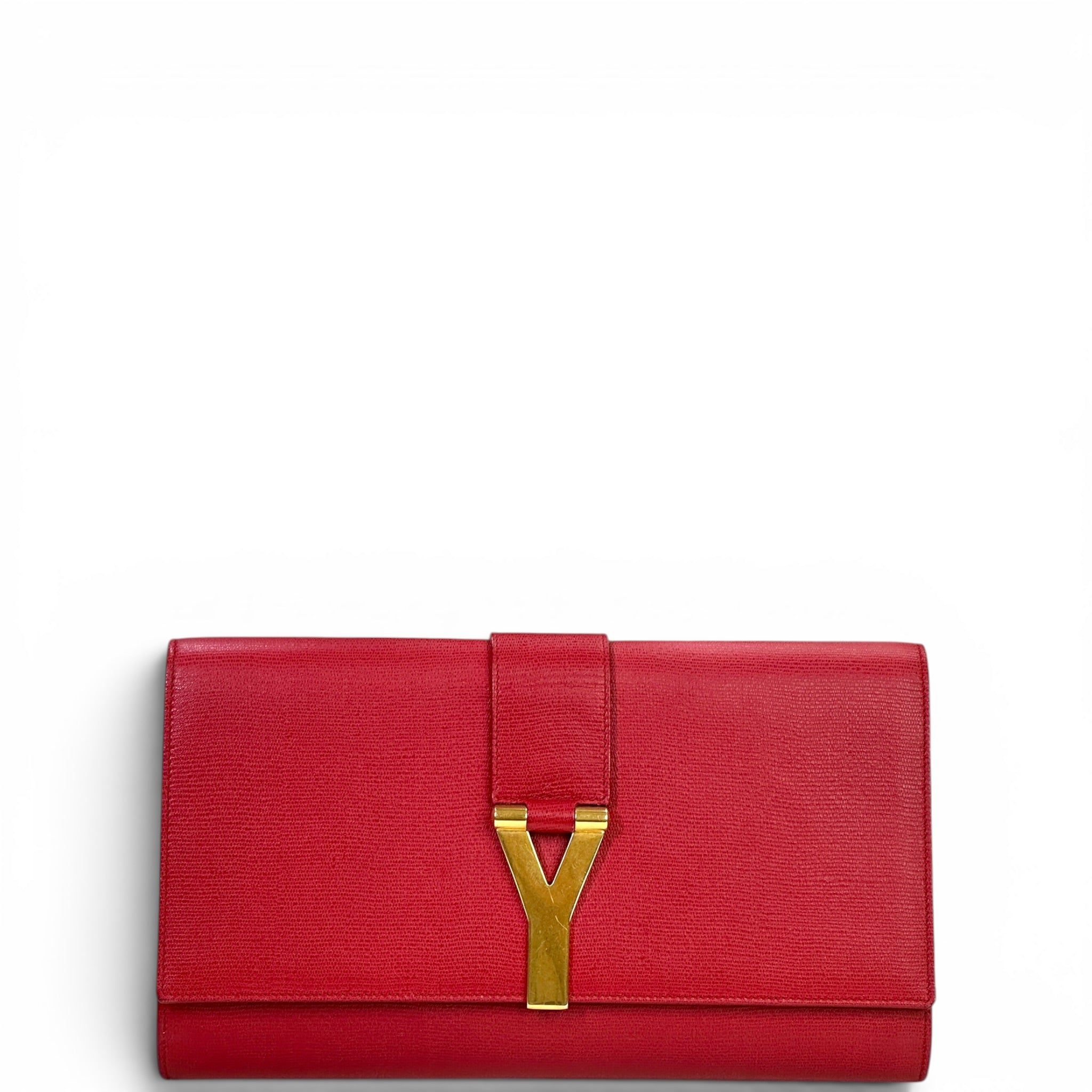 Saint Laurent Chyc Ligne Clutch Red Textured Leather