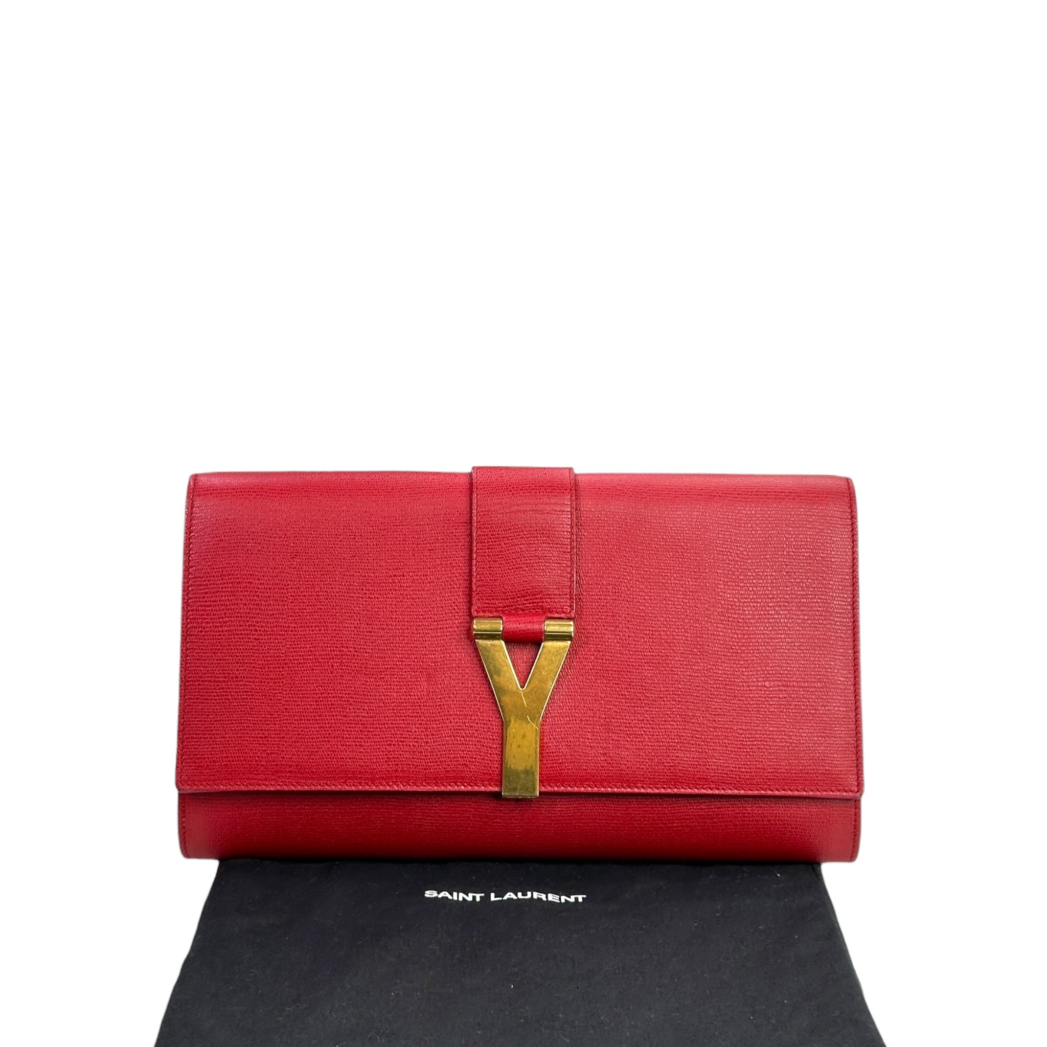 Saint Laurent Chyc Ligne Clutch Red Textured Leather