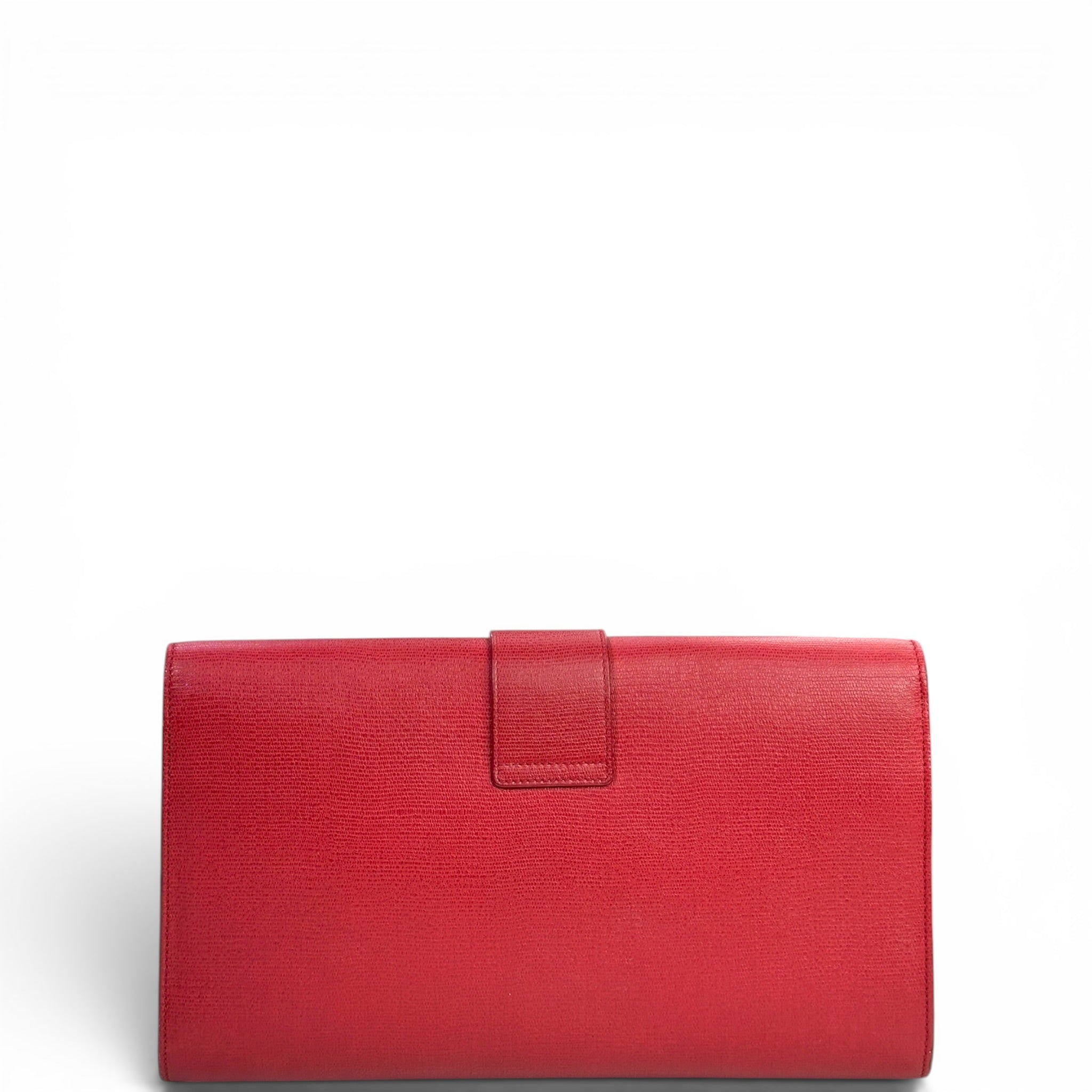 Saint Laurent Chyc Ligne Clutch Red Textured Leather