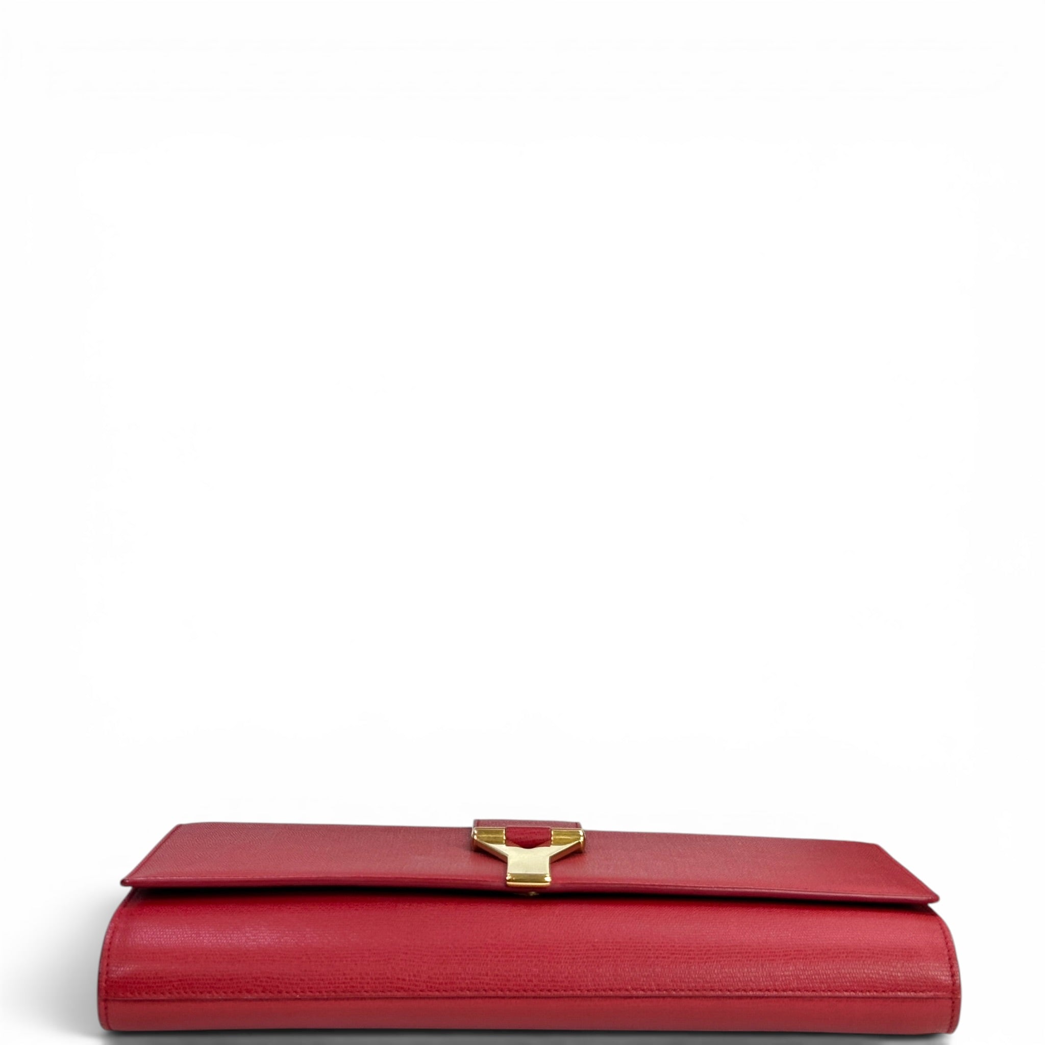 Saint Laurent Chyc Ligne Clutch Red Textured Leather