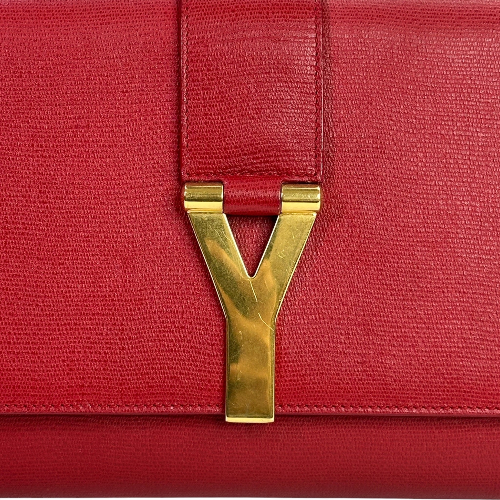 Saint Laurent Chyc Ligne Clutch Red Textured Leather