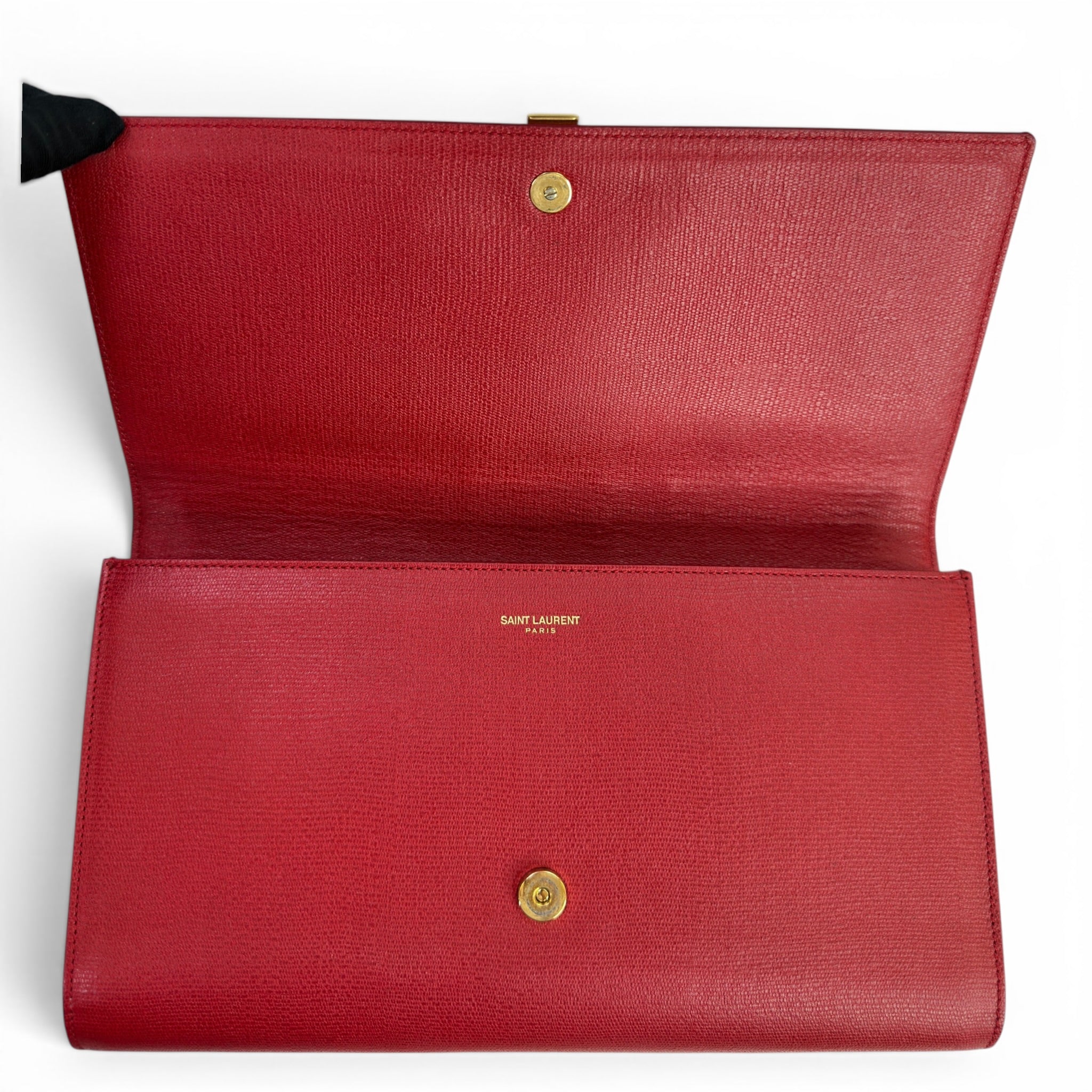 Saint Laurent Chyc Ligne Clutch Red Textured Leather