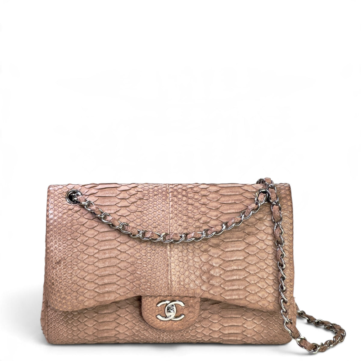 Chanel jumbo python double flap bag
