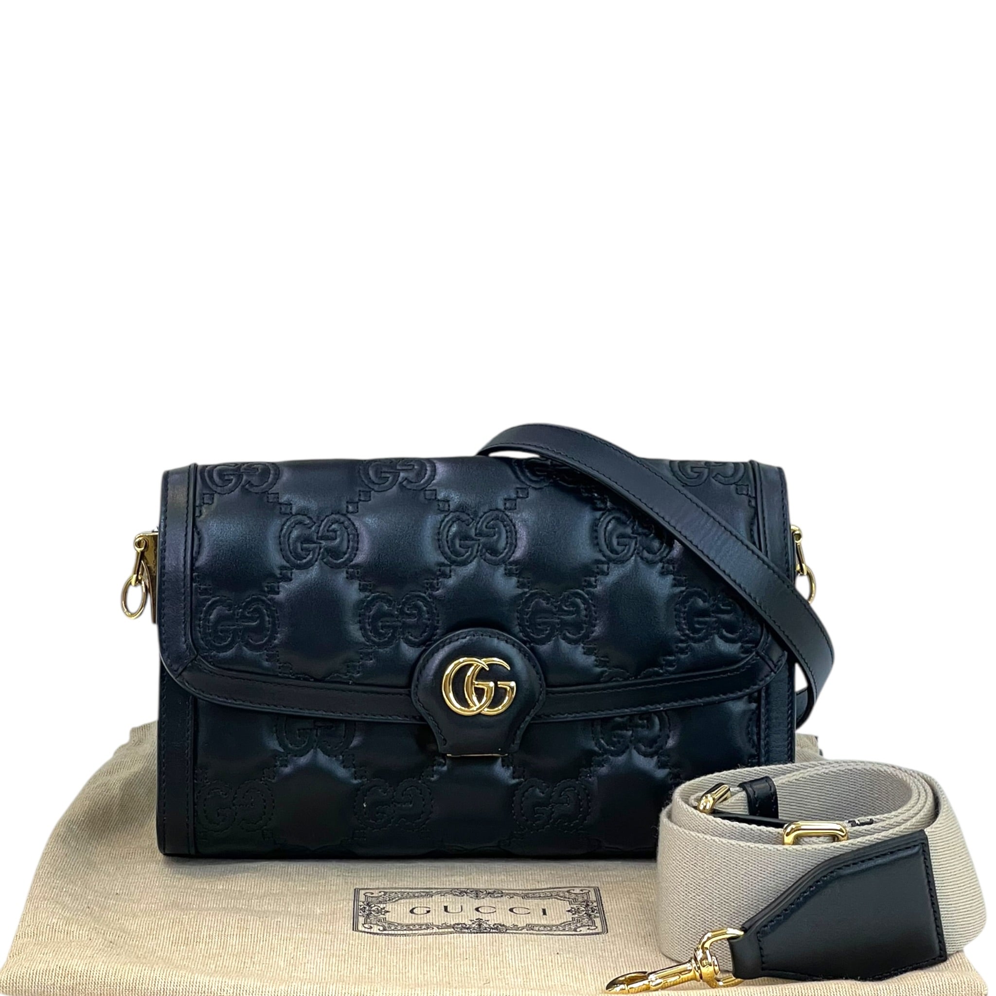 Gucci GG Matelassé Small Shoulder Bag Black Guccissima Leather