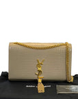 Saint Laurent Kate Tassel Bag Beige Croc Embossed Leather
