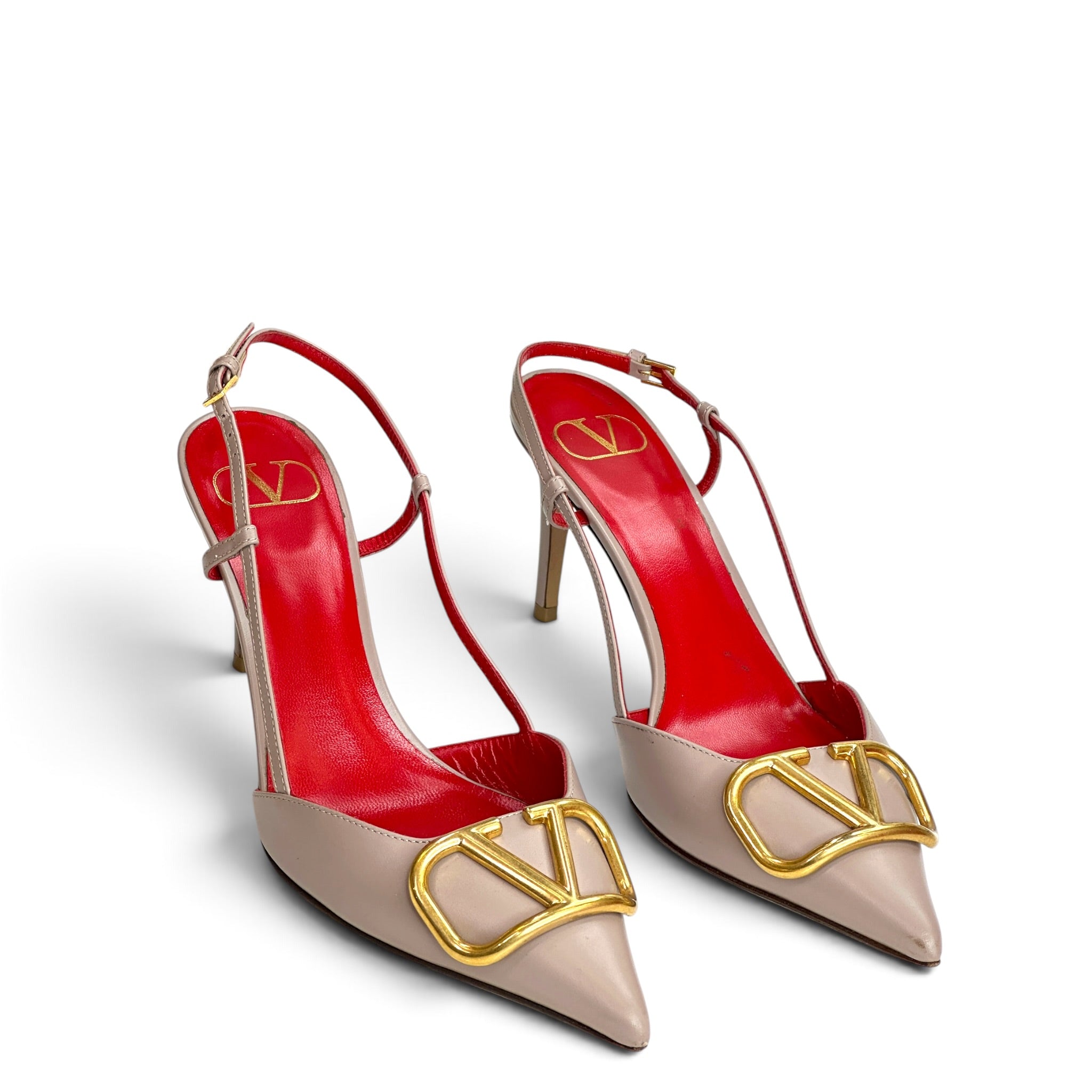 Valentino Garavani Vlogo Signature Slingback Pump Nude Calf Leather Size 38.5