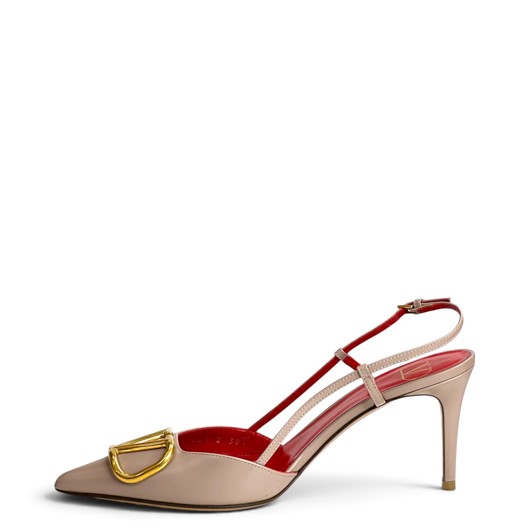 Valentino Garavani Vlogo Signature Slingback Pump Nude Calf Leather Size 38.5