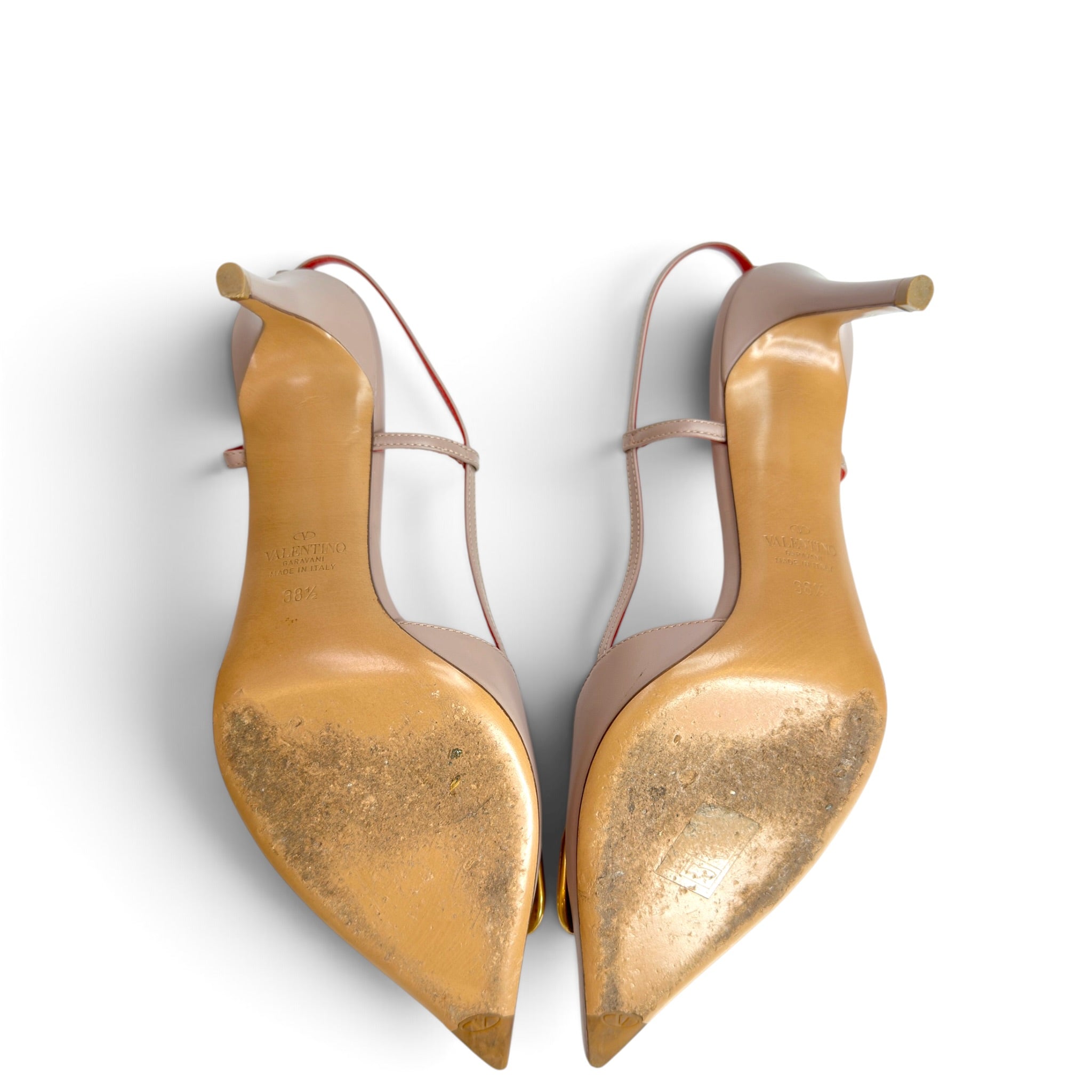 Valentino Garavani Vlogo Signature Slingback Pump Nude Calf Leather Size 38.5