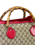 Gucci Diana Bamboo Tote GG Canvas Red Leather