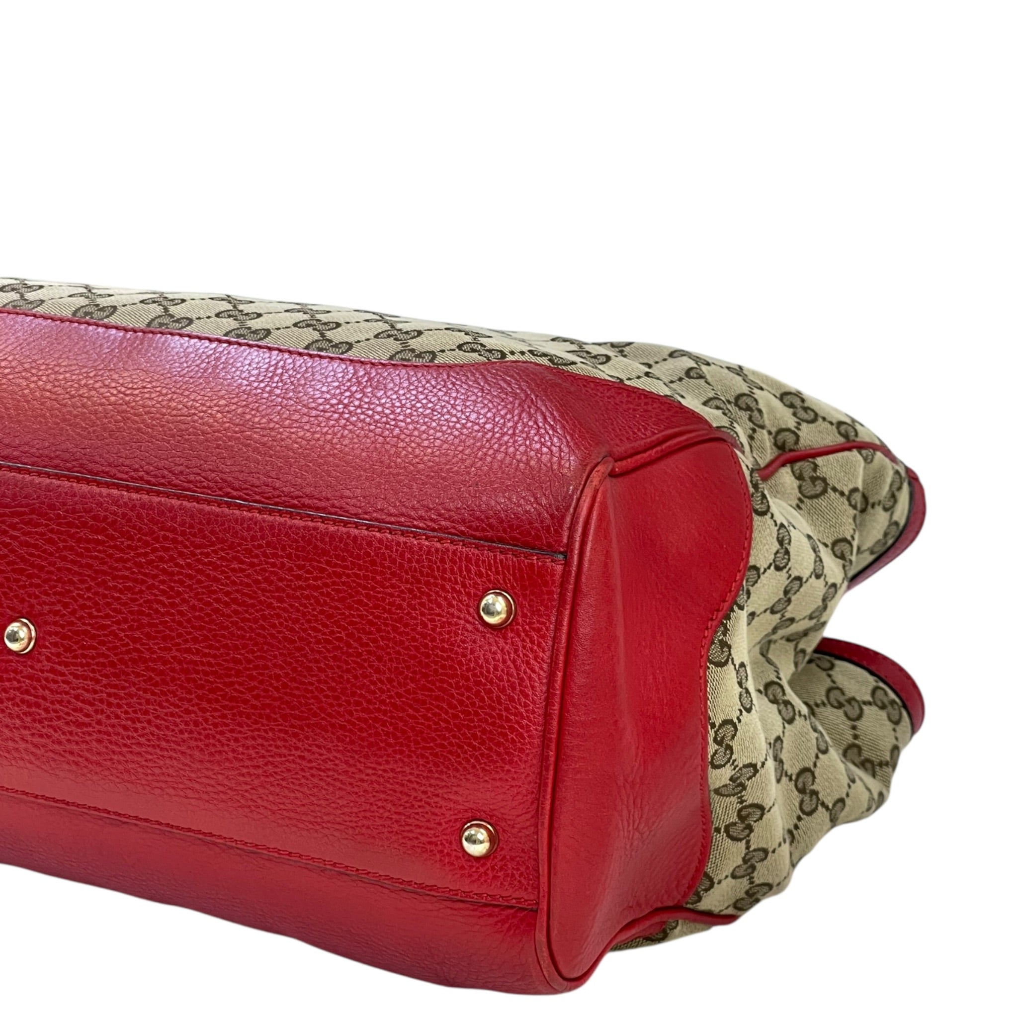 Gucci Diana Bamboo Tote GG Canvas Red Leather