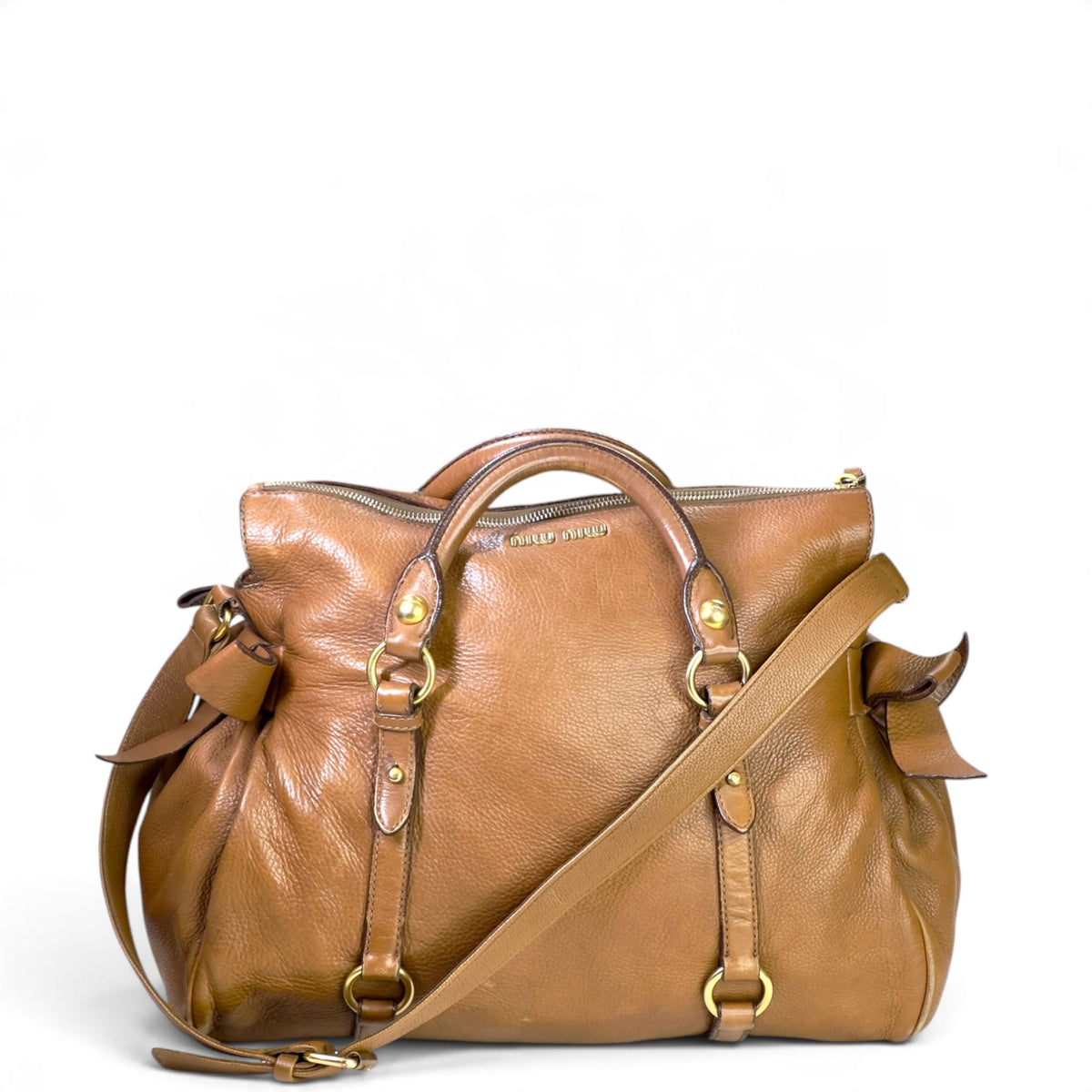 Miu Miu Vitello Lux largen tan leather Bow Bag