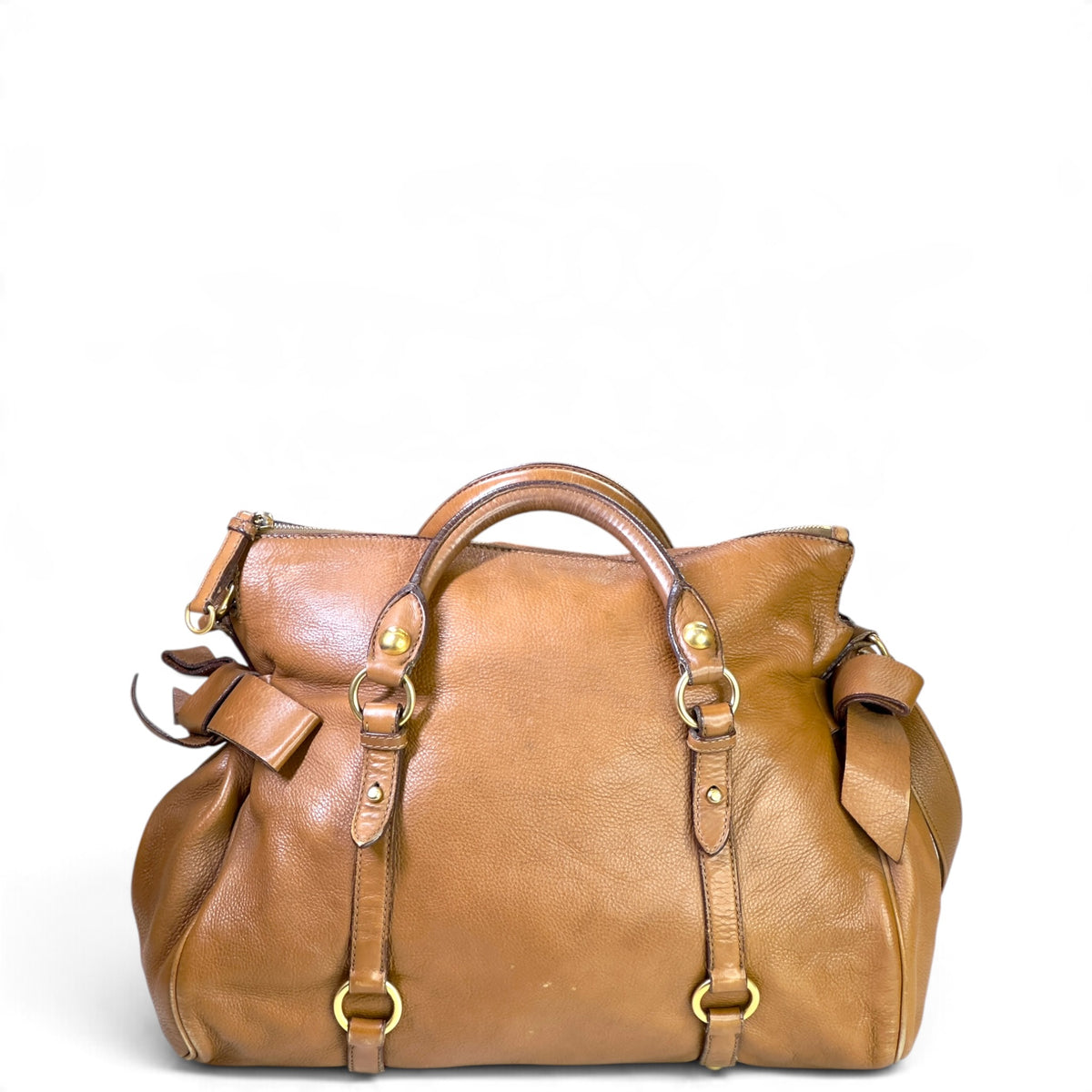 Miu Miu Vitello Lux largen tan leather Bow Bag