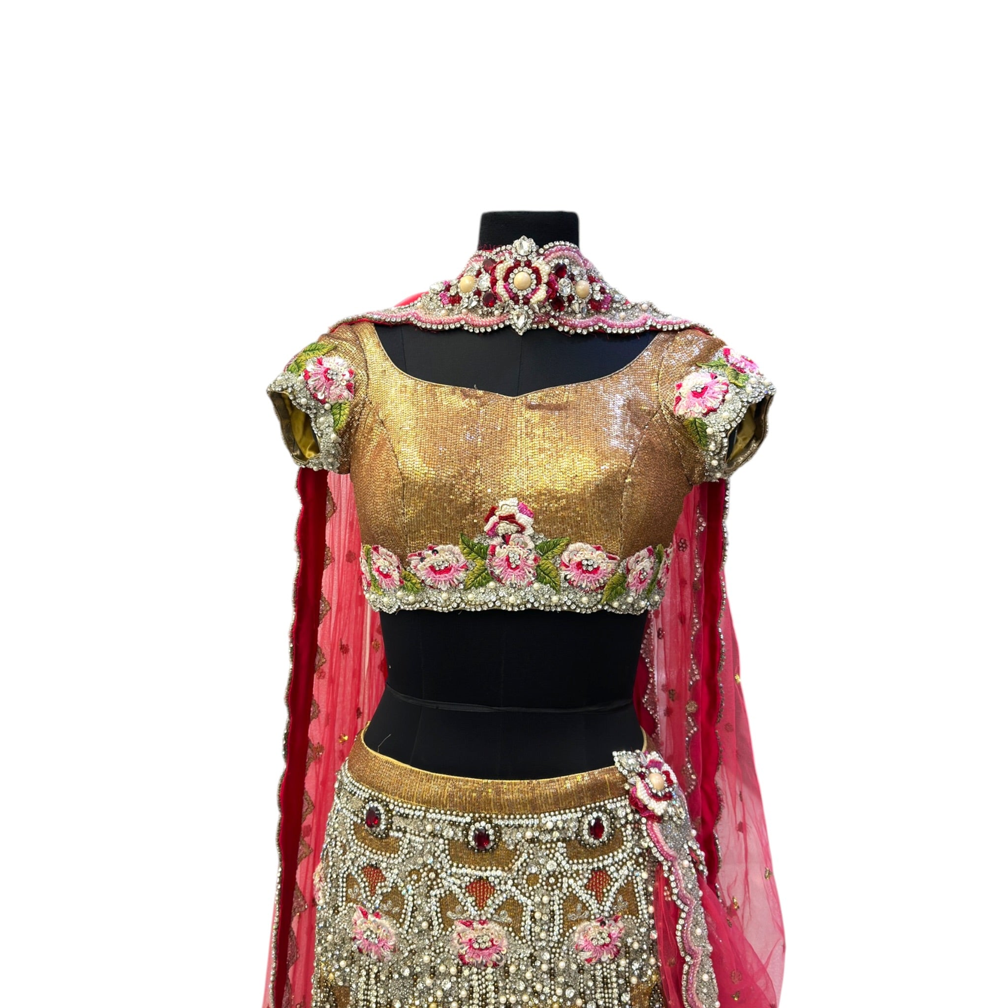 Falguni Shane Peacock Lehenga Set Georgette Floral Embroidery Size S