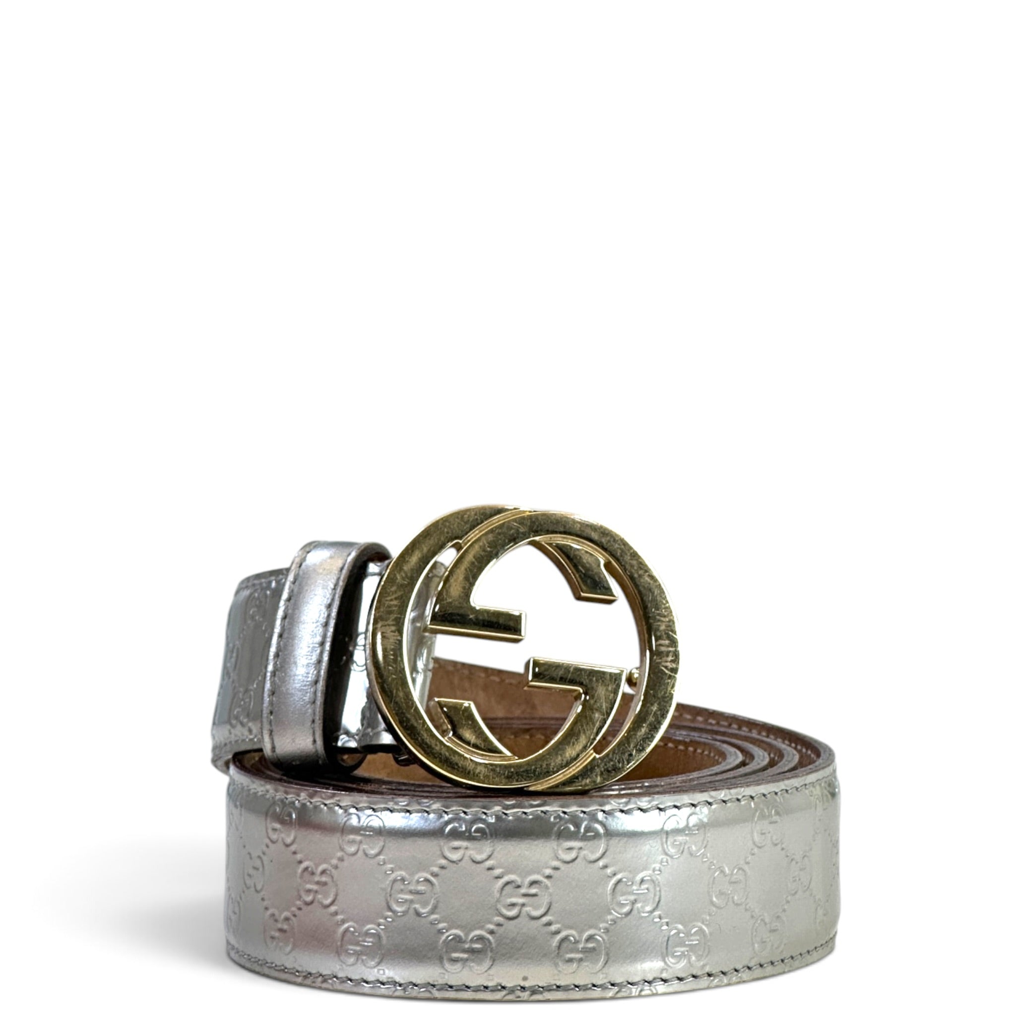 Gucci Interlocking Silver Metallic Belt