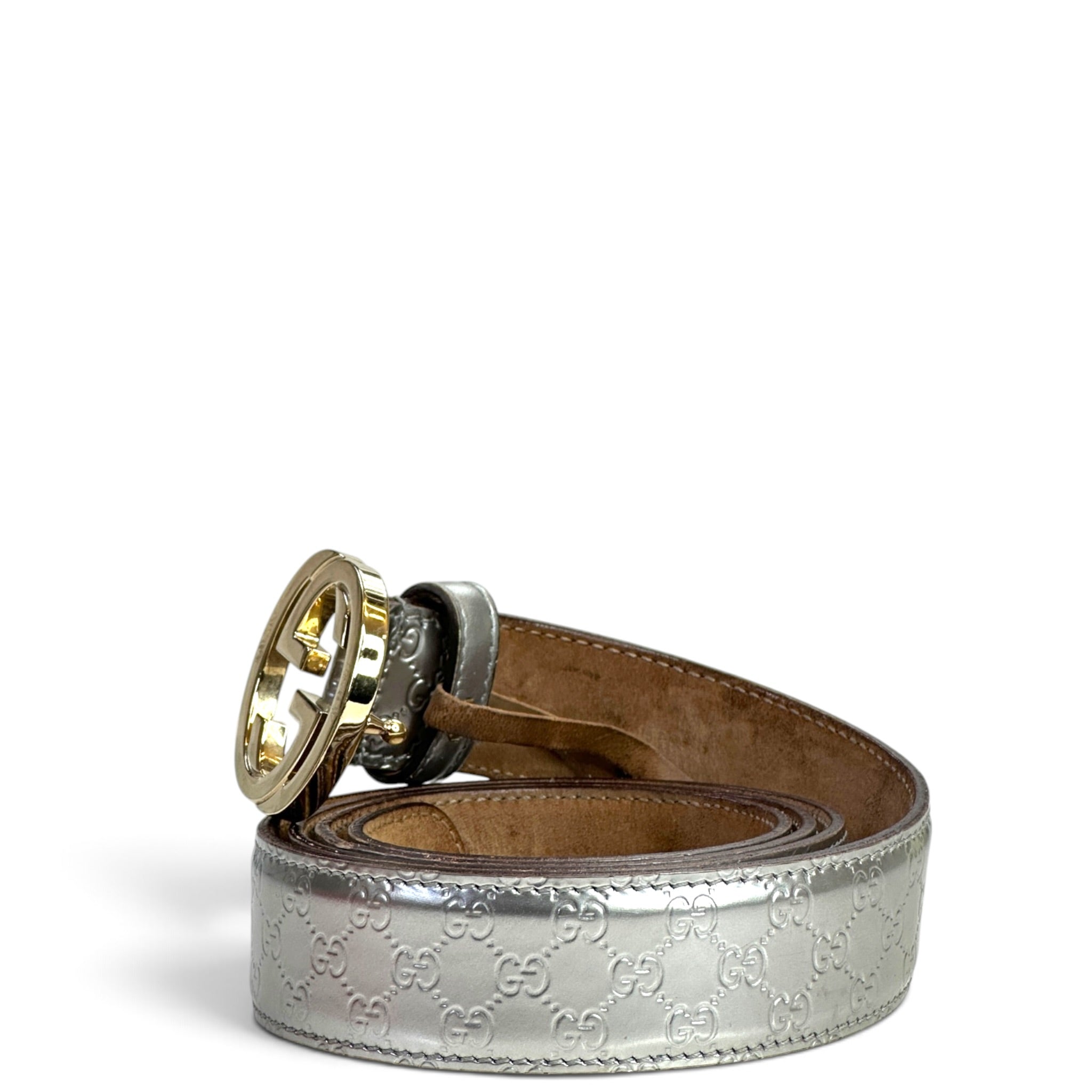 Gucci Interlocking Silver Metallic Belt