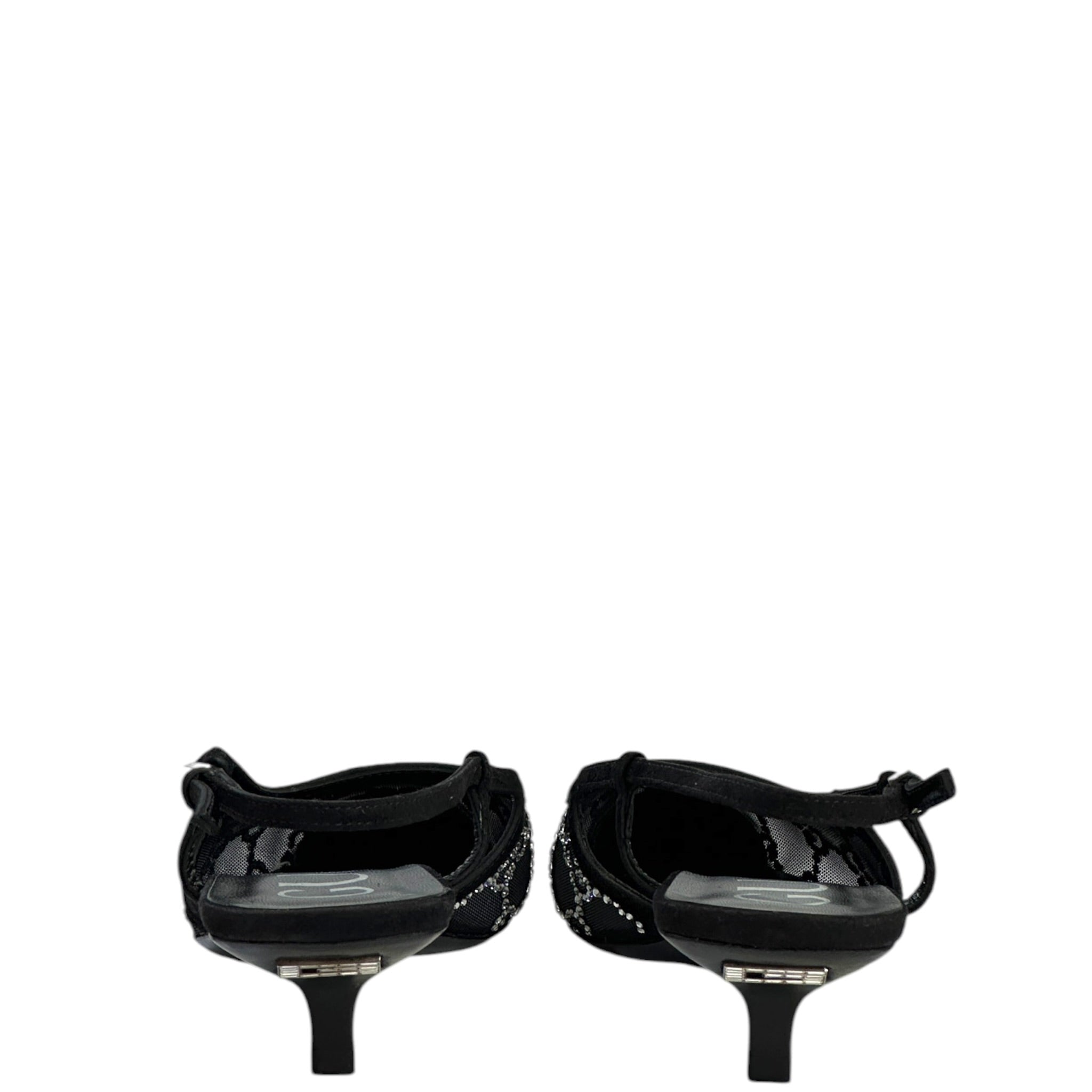 Gucci GG Crystal Slingback Pumps Black Mesh Size 37
