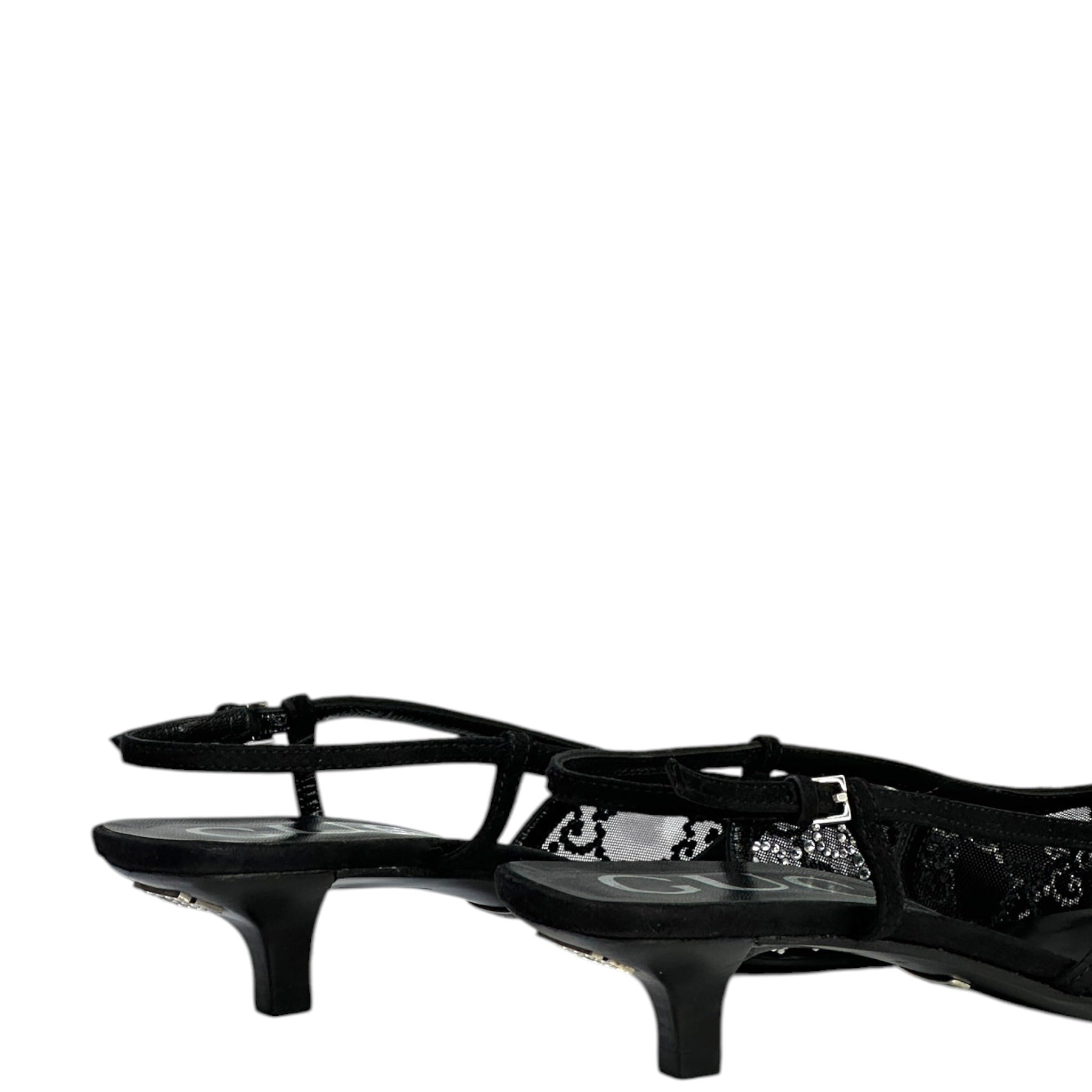 Gucci GG Crystal Slingback Pumps Black Mesh Size 37