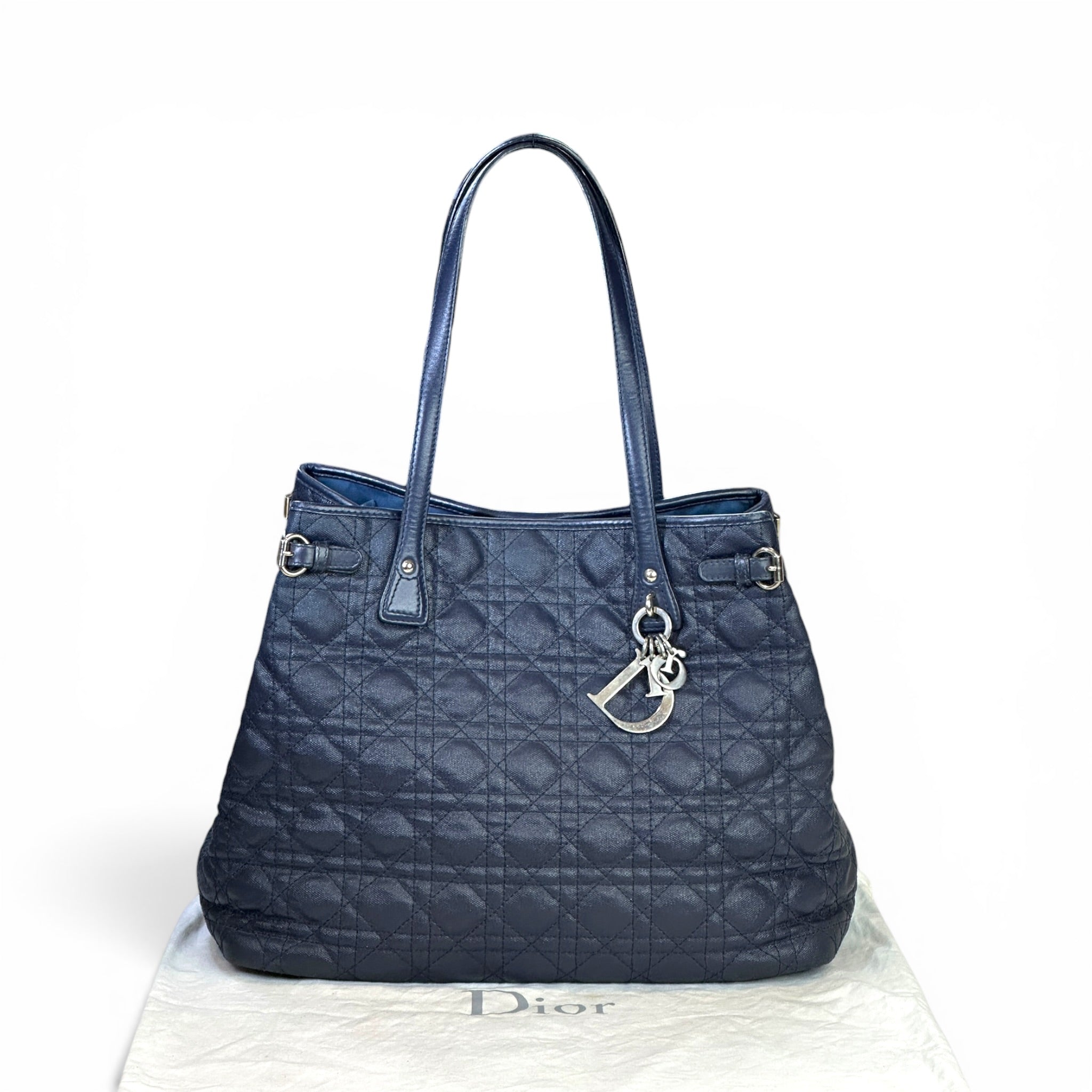 Dior Panarea Tote Navy Blue Quilted Cannage Canvas