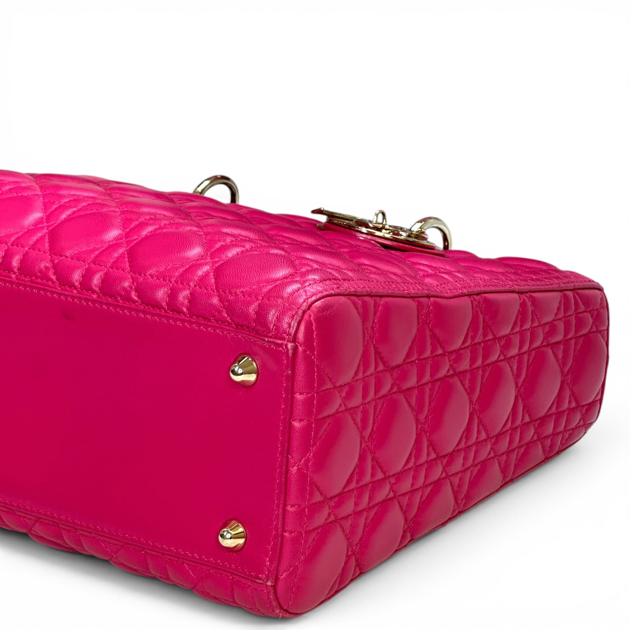 Christian Dior Lady Dior Large Fuchsia Pink Cannage Quilted Lambskin
