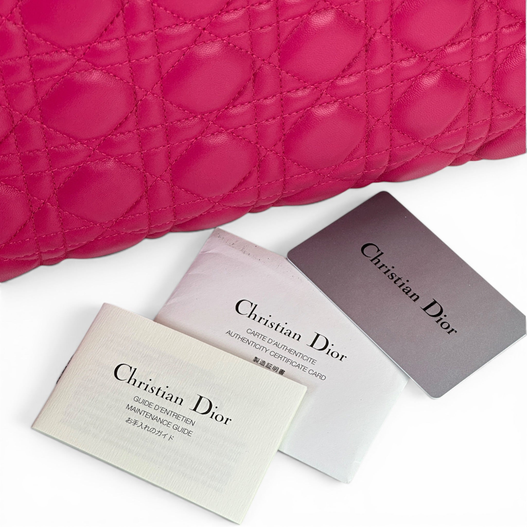 Christian Dior Lady Dior Large Fuchsia Pink Cannage Quilted Lambskin