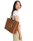 Tory Burch Brown Leather Triple Compartment Perry Tote Bag