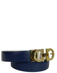 Salvatore Ferragamo Reversible Gancini Belt Blue Whilte Leather 76cm