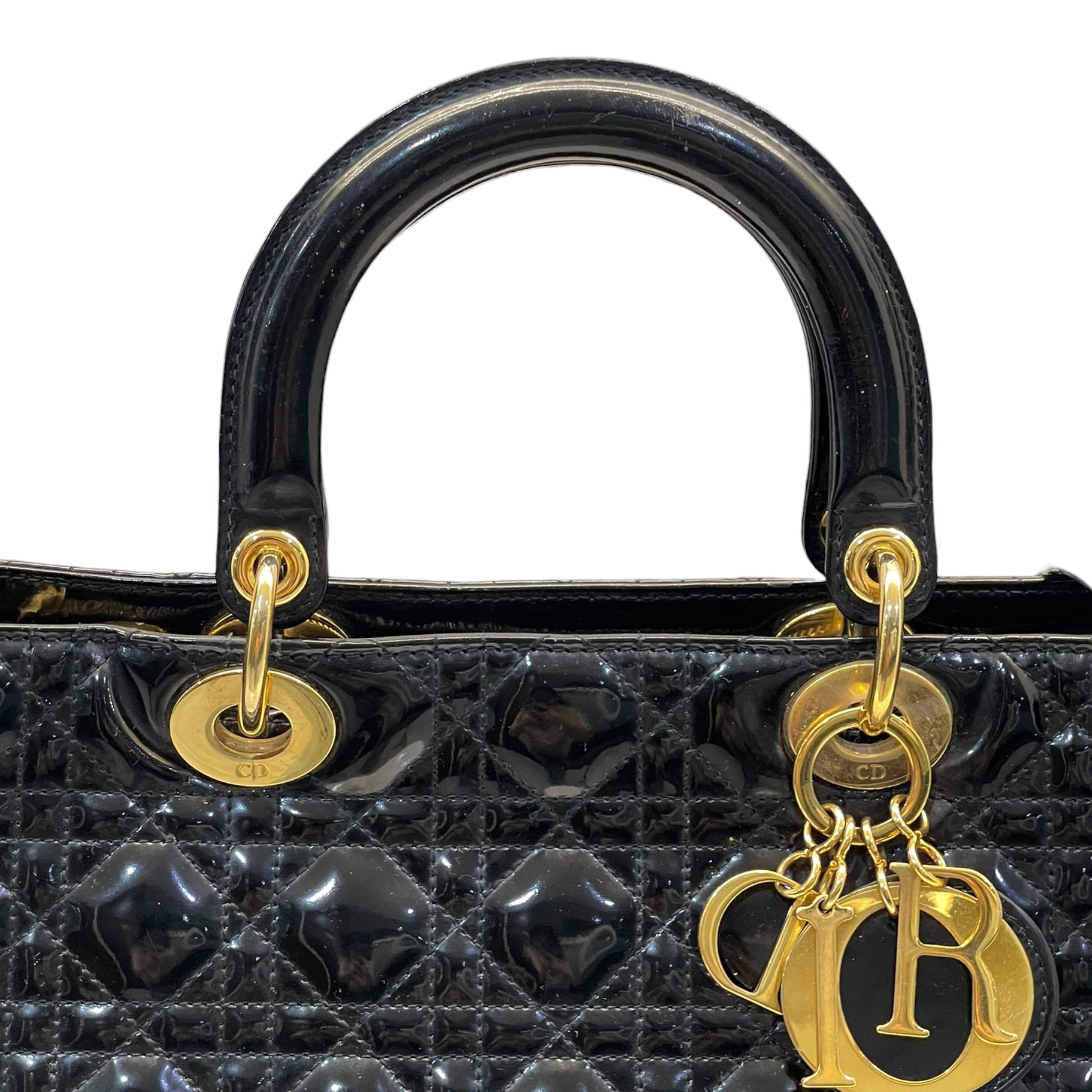 Christian Dior Lady Dior Large Black Patent Cannage