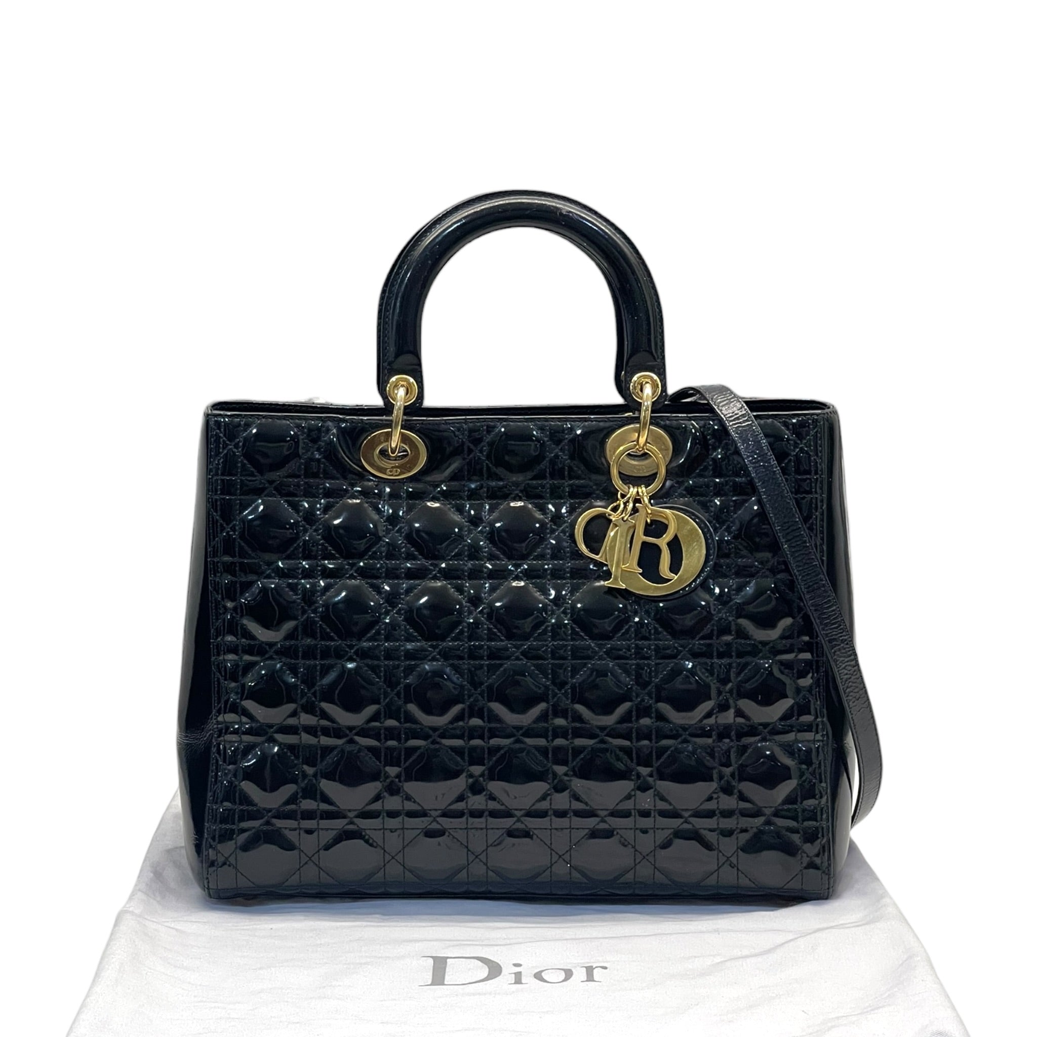 Christian Dior Lady Dior Large Black Patent Cannage