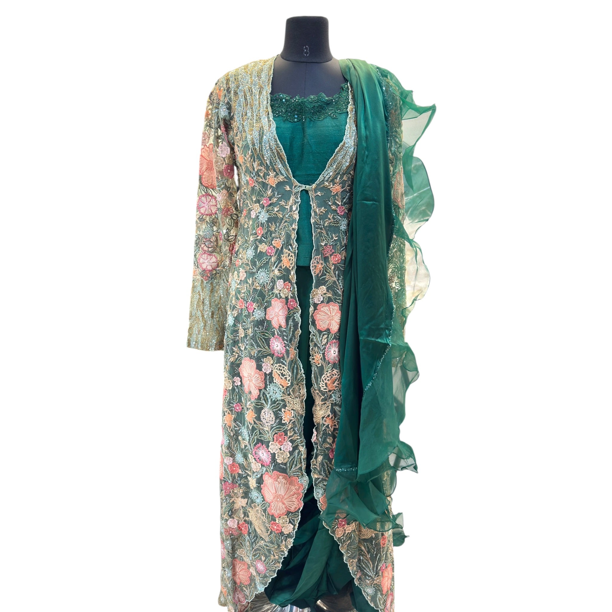 Forest Green Embroidered Jacket Set by Shymal & Bhumika