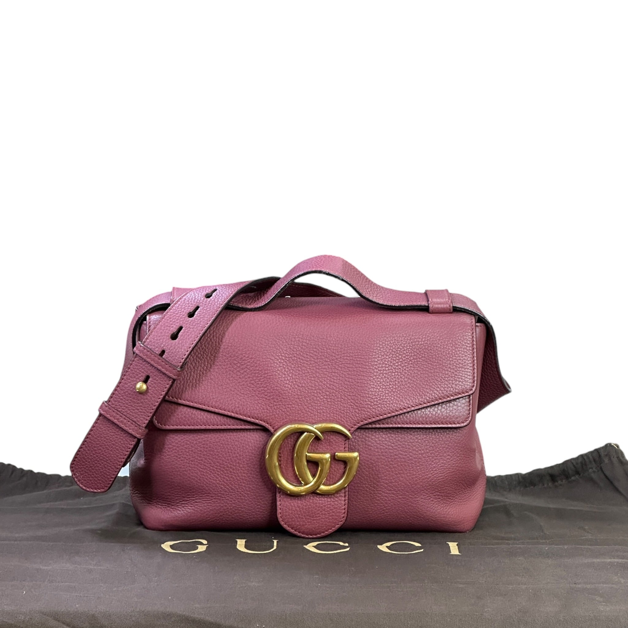 Gucci GG Marmont Shoulder Bag Pink Pebbled Leather