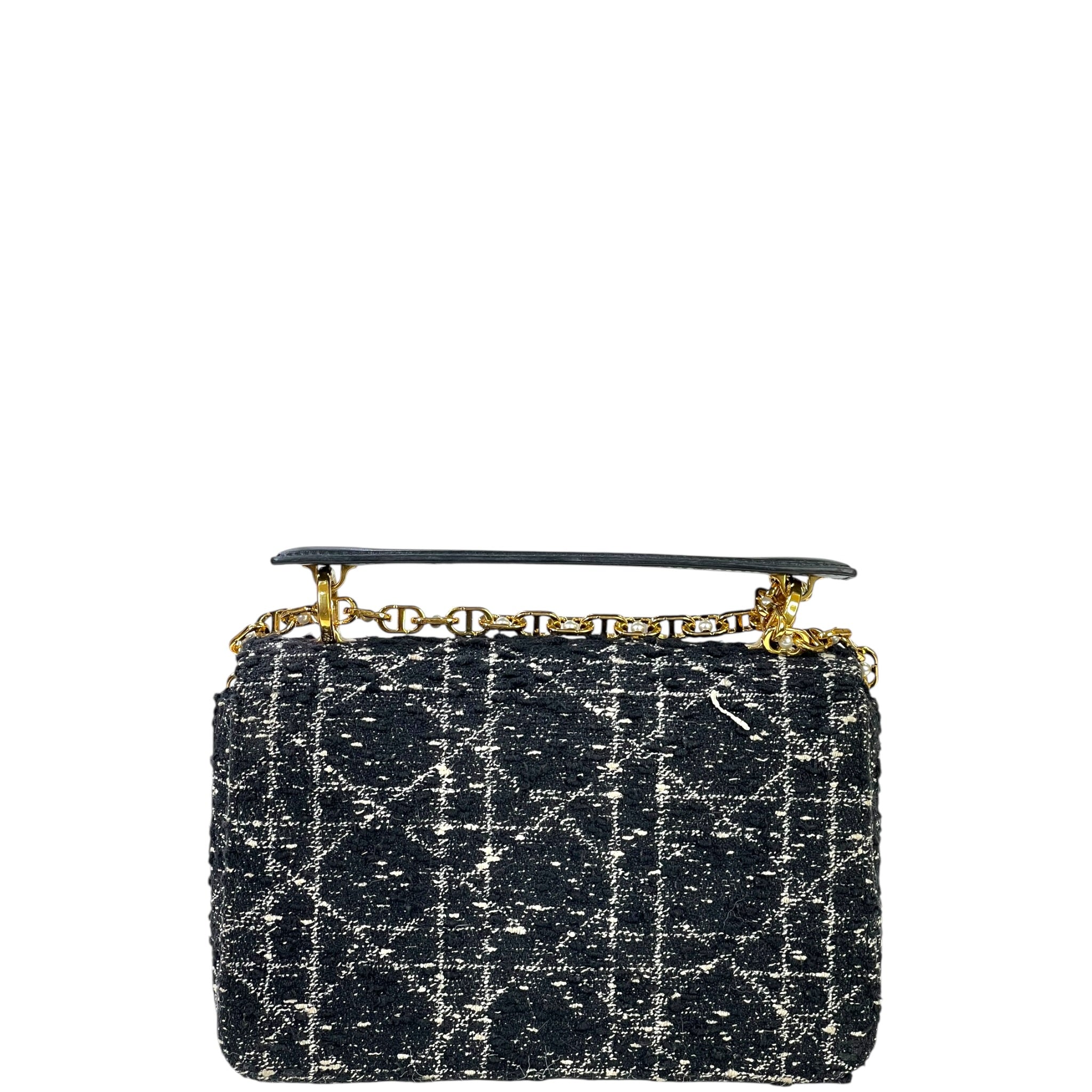 Dior Jolie Top Handle Bag Black Tweed/White Cannage Motif